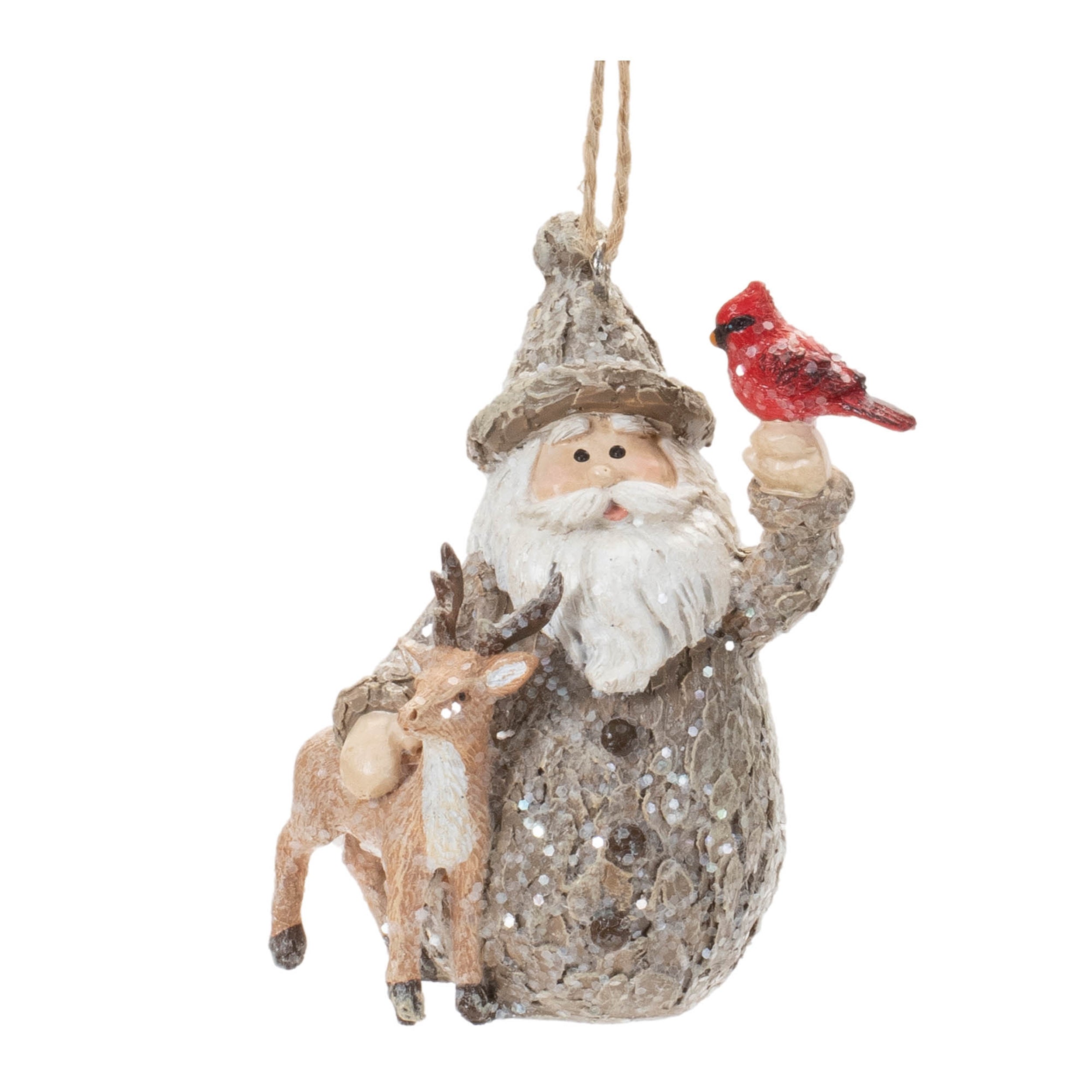 Santa w/Cardinal & Deer Ornament (Set of 6) 3"H Resin