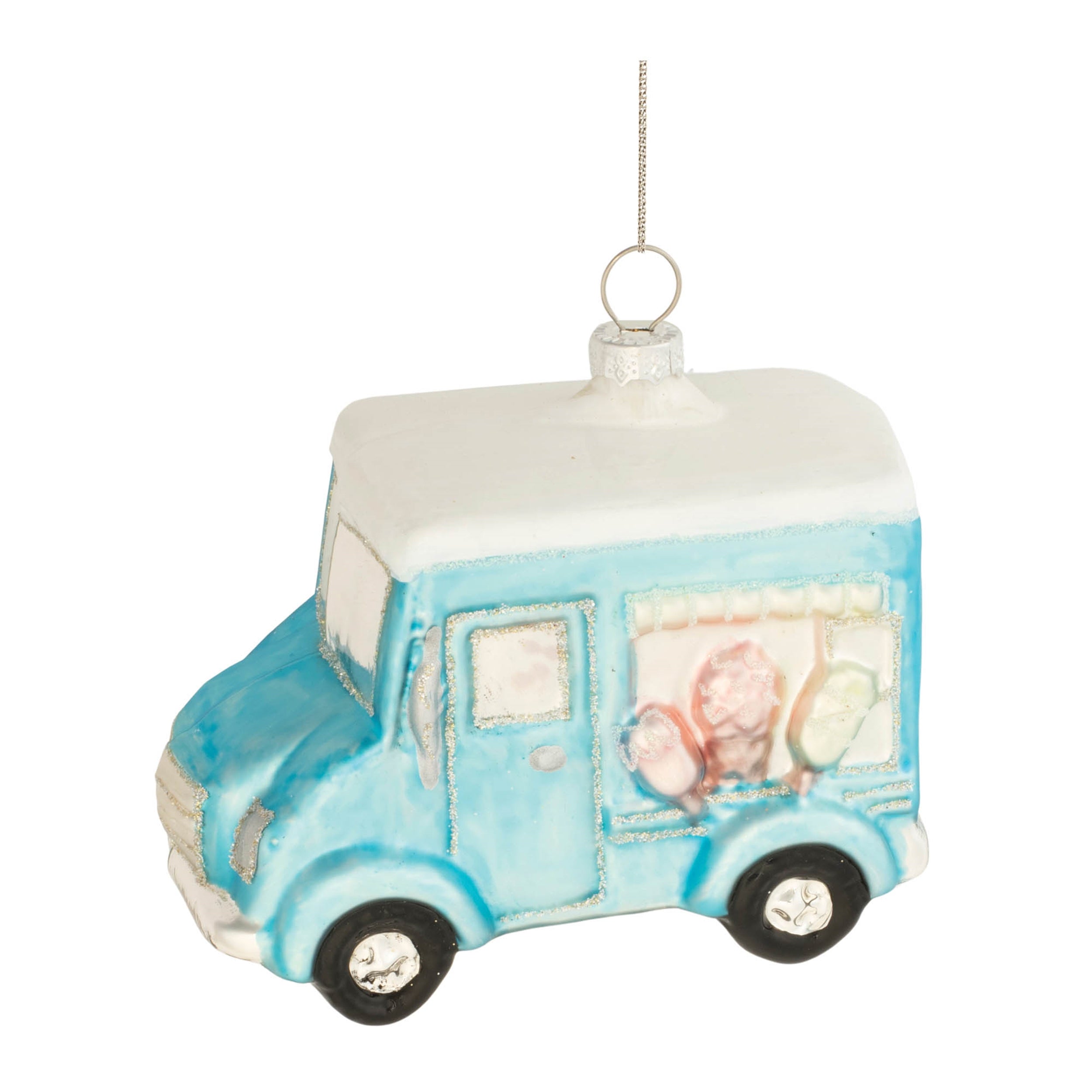 Ice Cream Truck Ornament (Set of 12) 4"H Glass