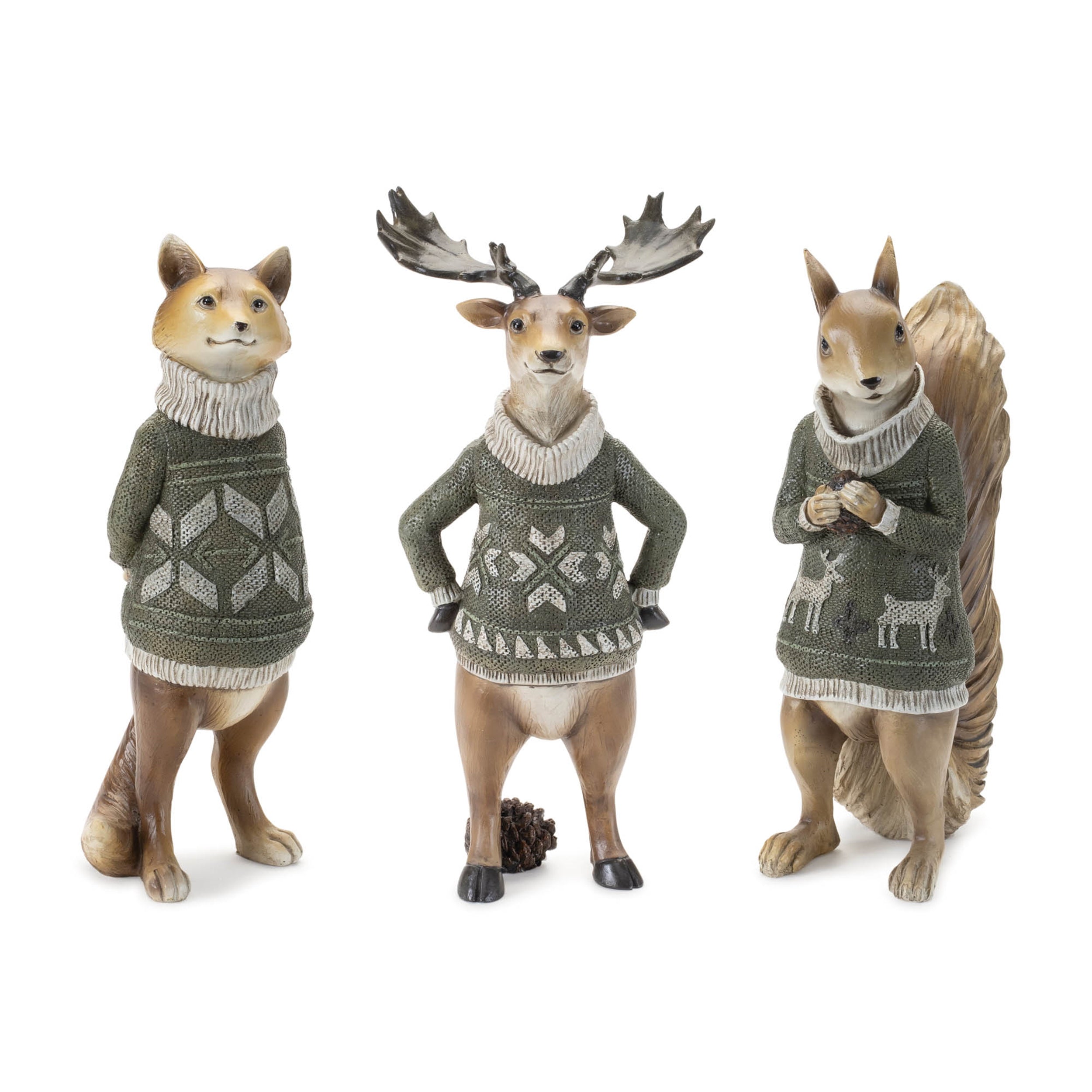 Fox/Moose/Squirrel w/Sweater (Set of 3) 10"H, 10.5"H, 12"H Resin