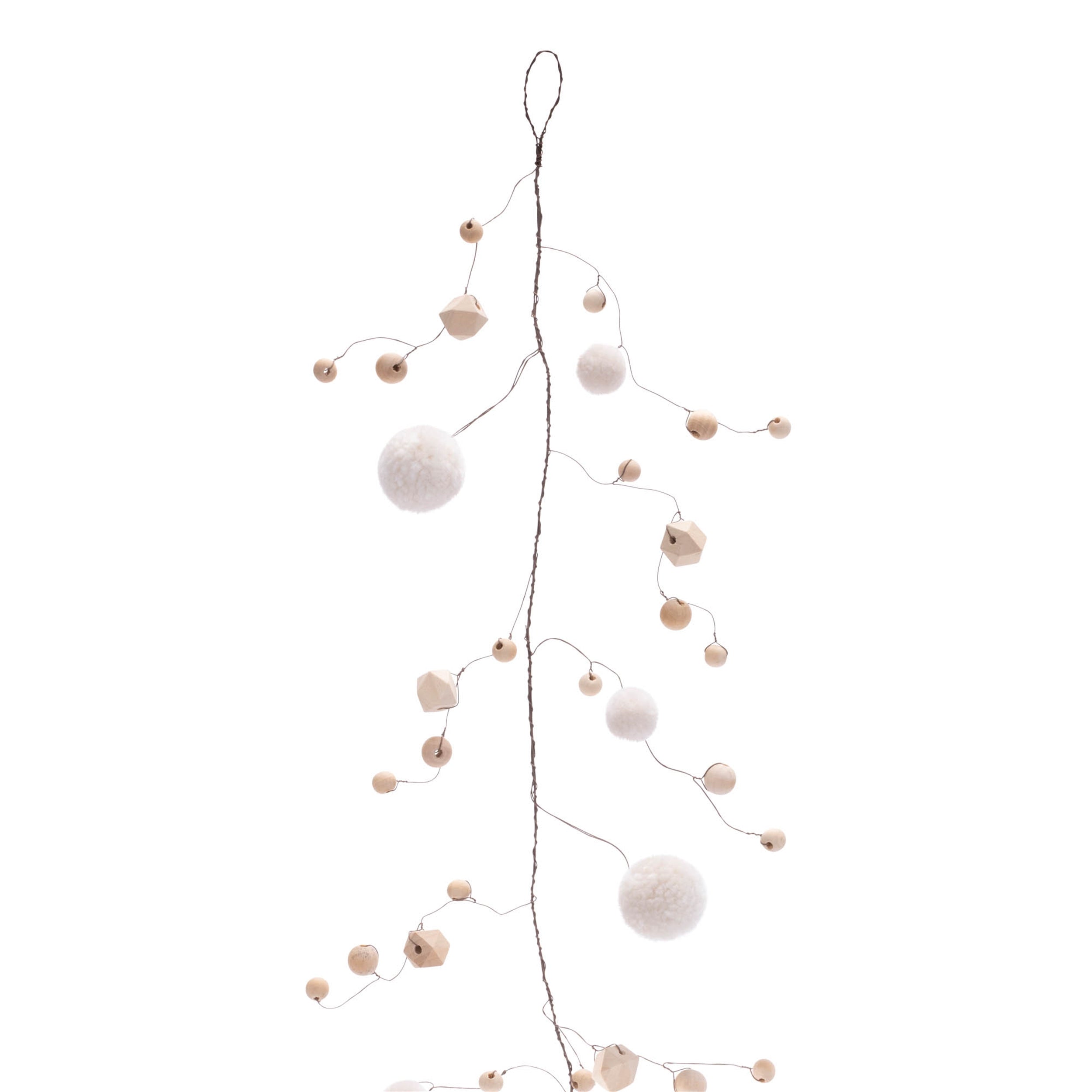 Bead and Puff Garland (Set of 2) 5'L Wood/Polyester