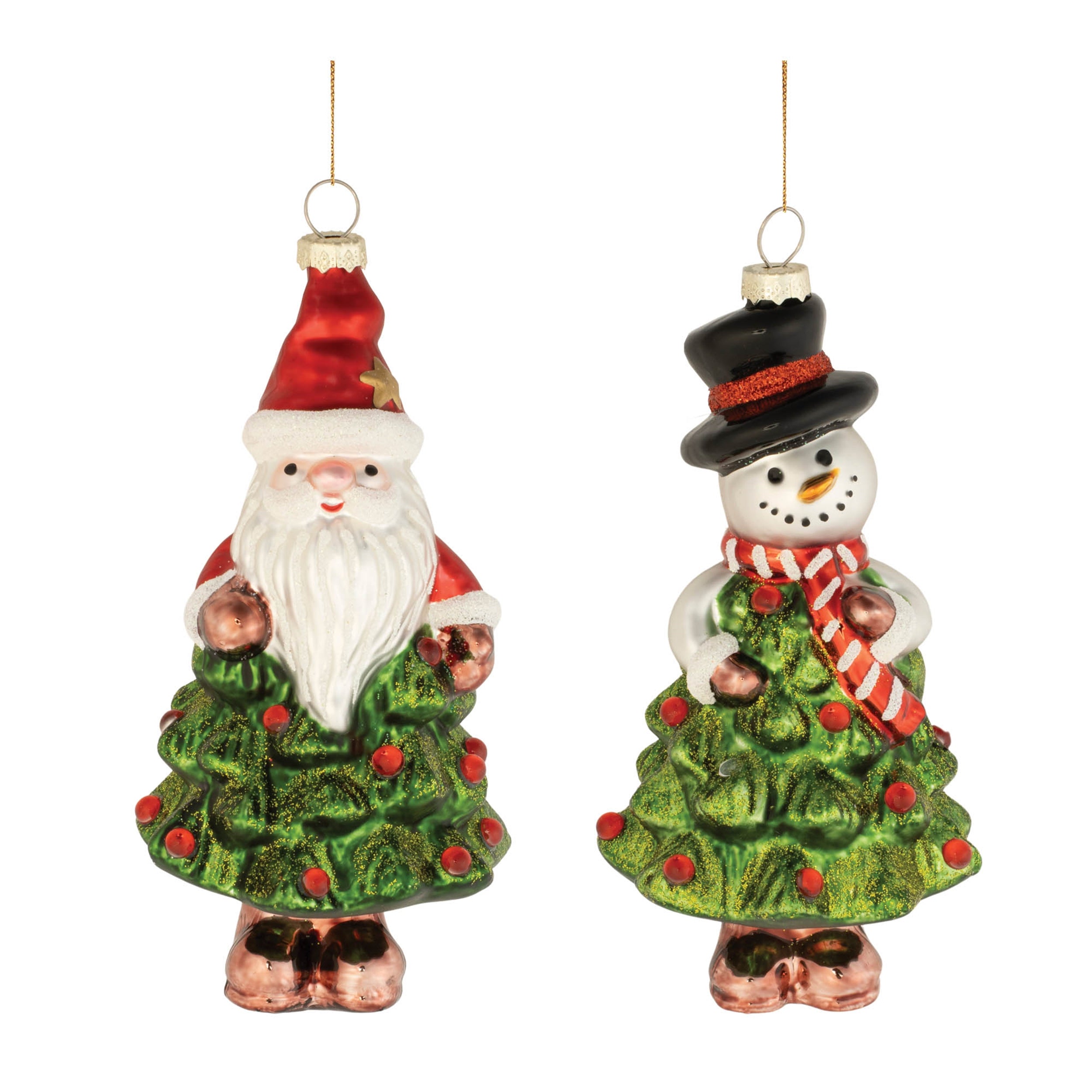 Santa and Snowman Tree Ornament (Set of 12) 5.5"H, 6"H Glass