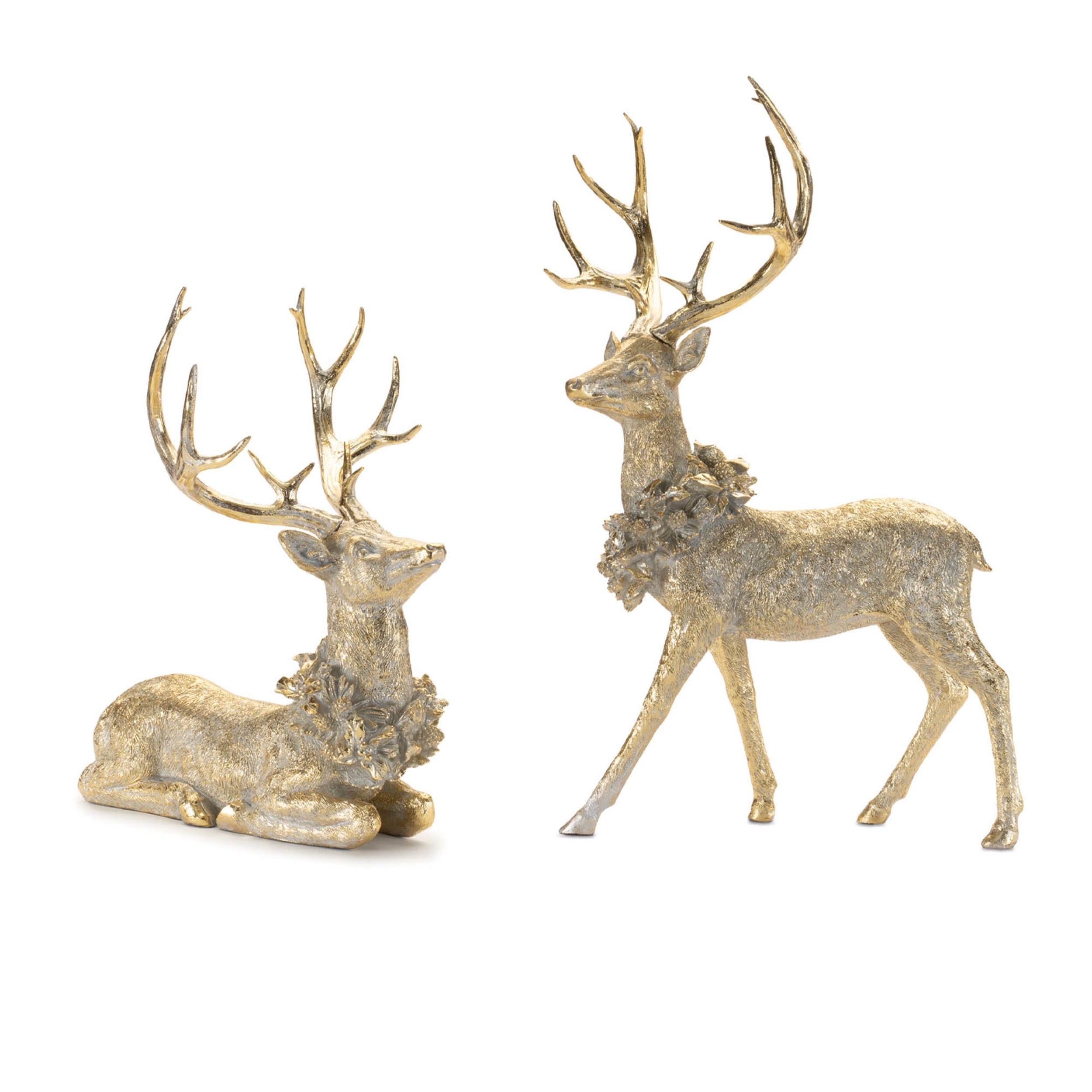 Deer w/Wreath (Set of 2) 16"L x 19"H, 17.5"L x 27.5"H Resin
