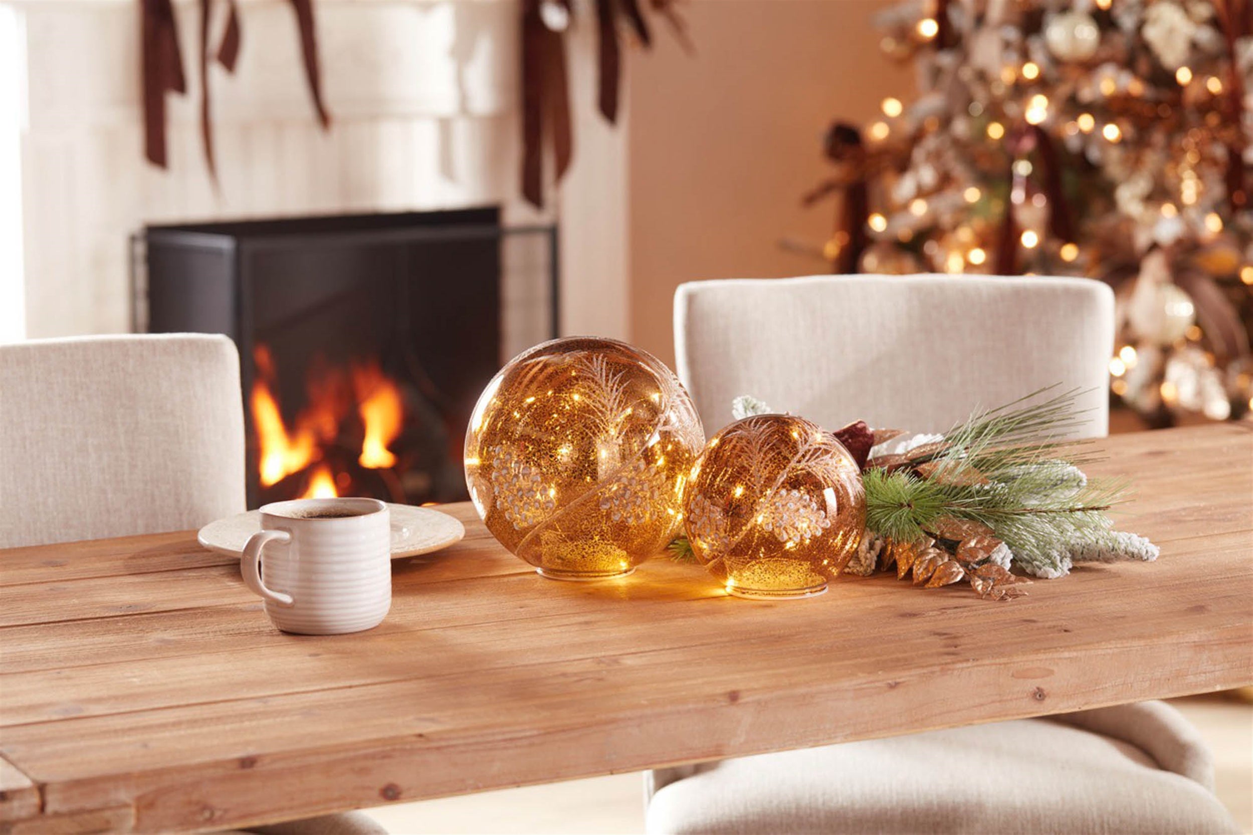 LED Globe w/Cone (Set of 2) 5"H, 7.5"H Glass 3 AA Batteries Not Included