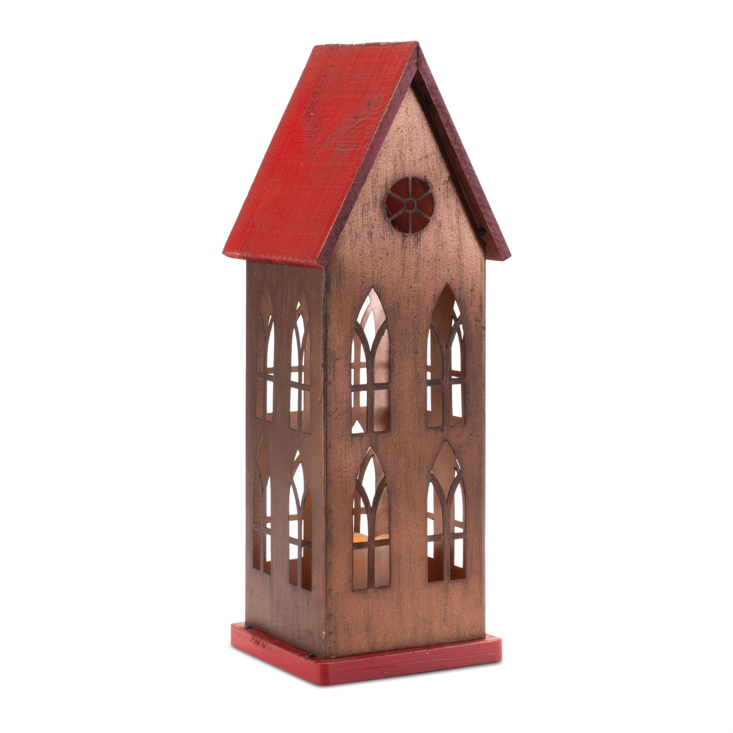 Church Candle Holder 17.5”H Iron/Wood 2 AA Batteries Not Included