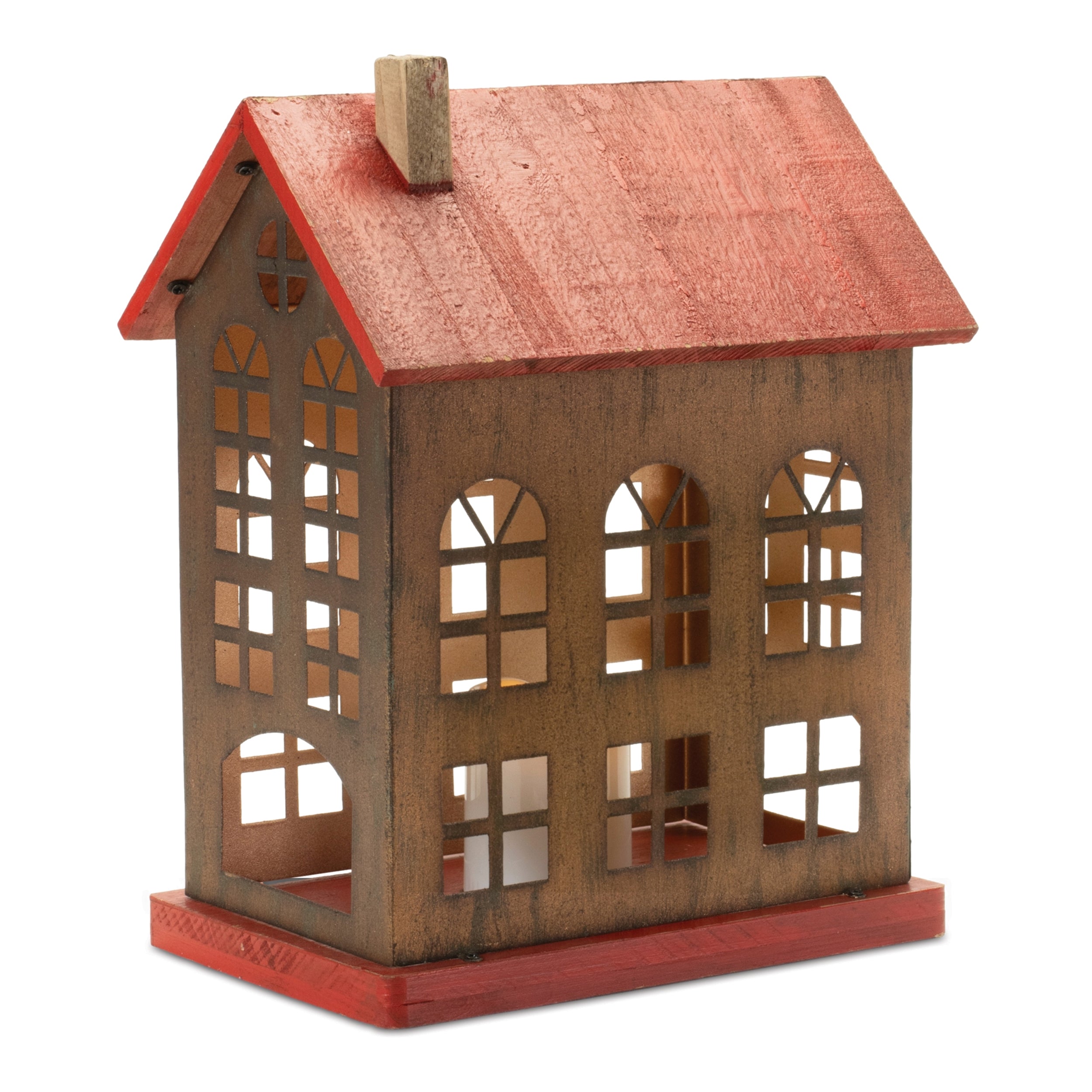House Candle Holder 14"L x 11"H Iron/Wood 2 AA Batteries Not Included