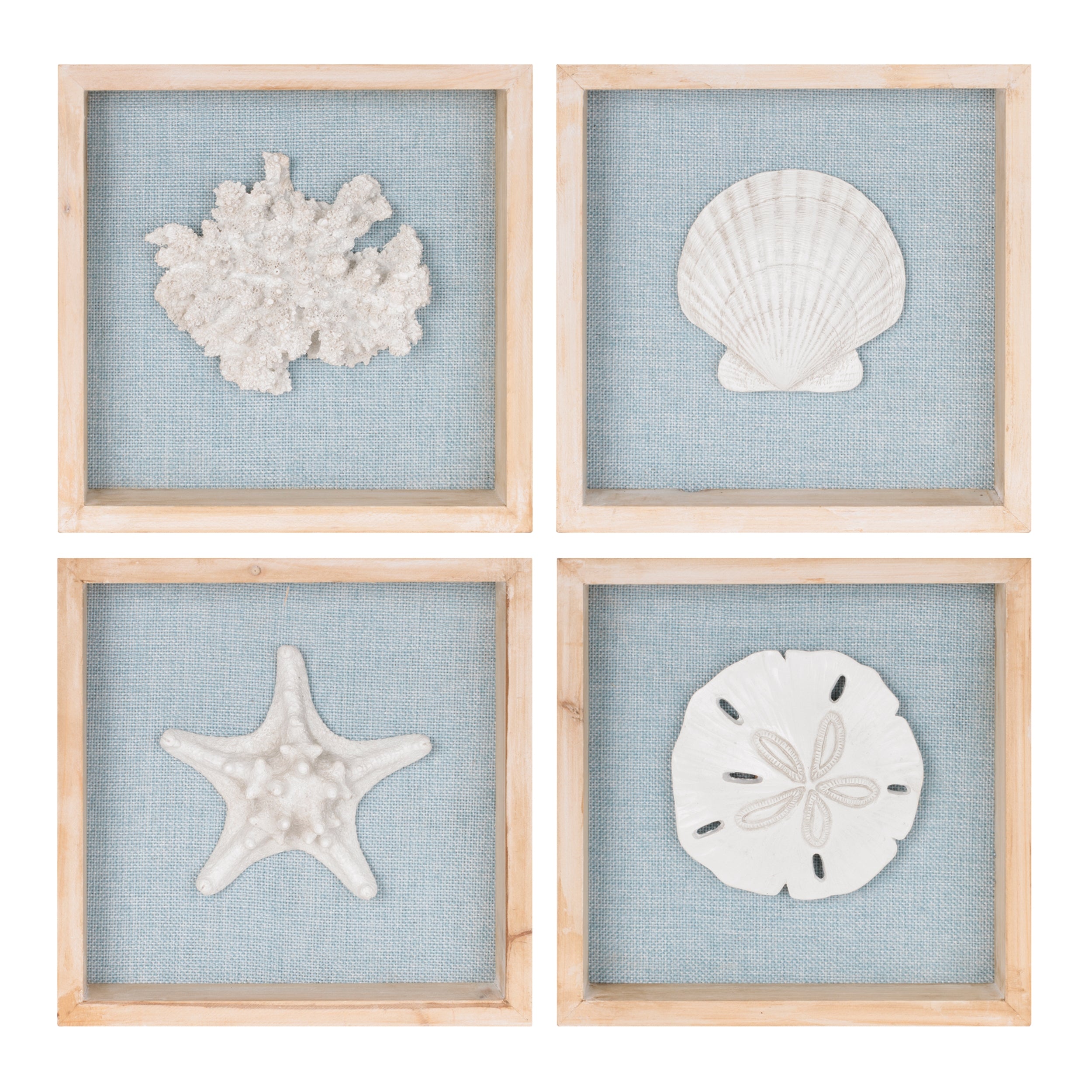 Framed Beach Plaque (Set of 4) 7.75"SQ Resin/Fabric