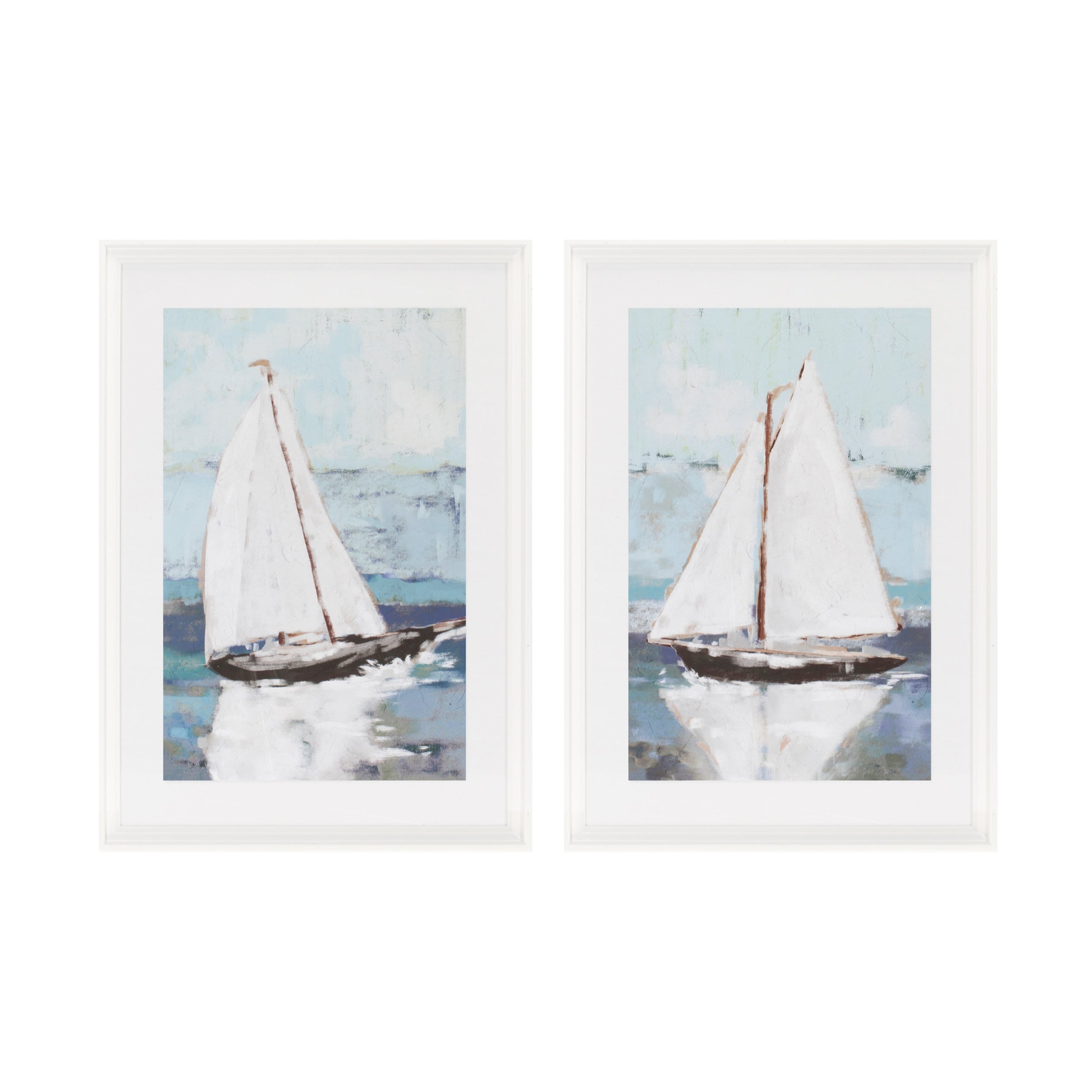 Framed Sail Boat Print (Set of 2) 19.5" x 27.5"H Wood/MDF