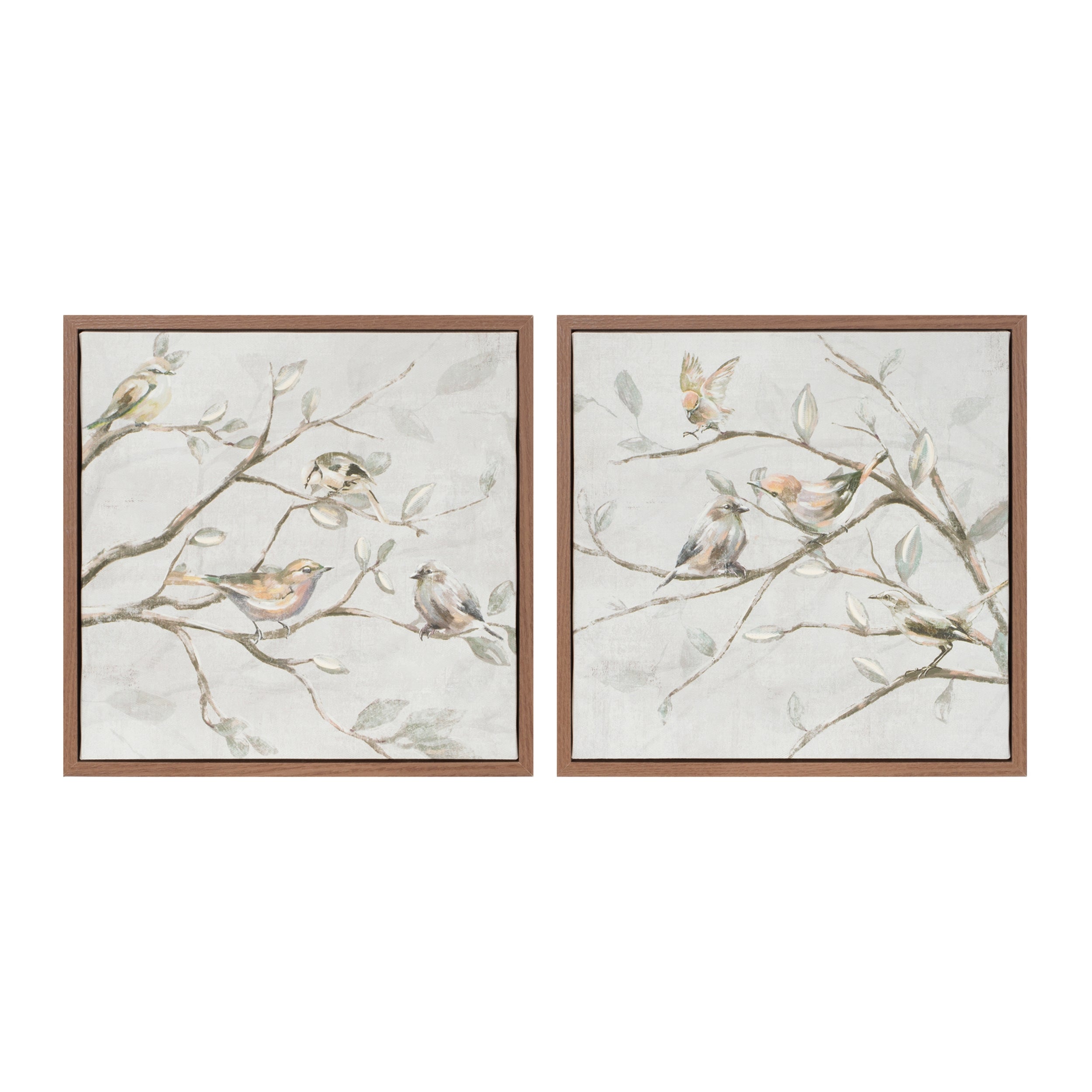 Framed Bird on Branch Canvas (Set of 2) 10"SQ MDF/Canvas