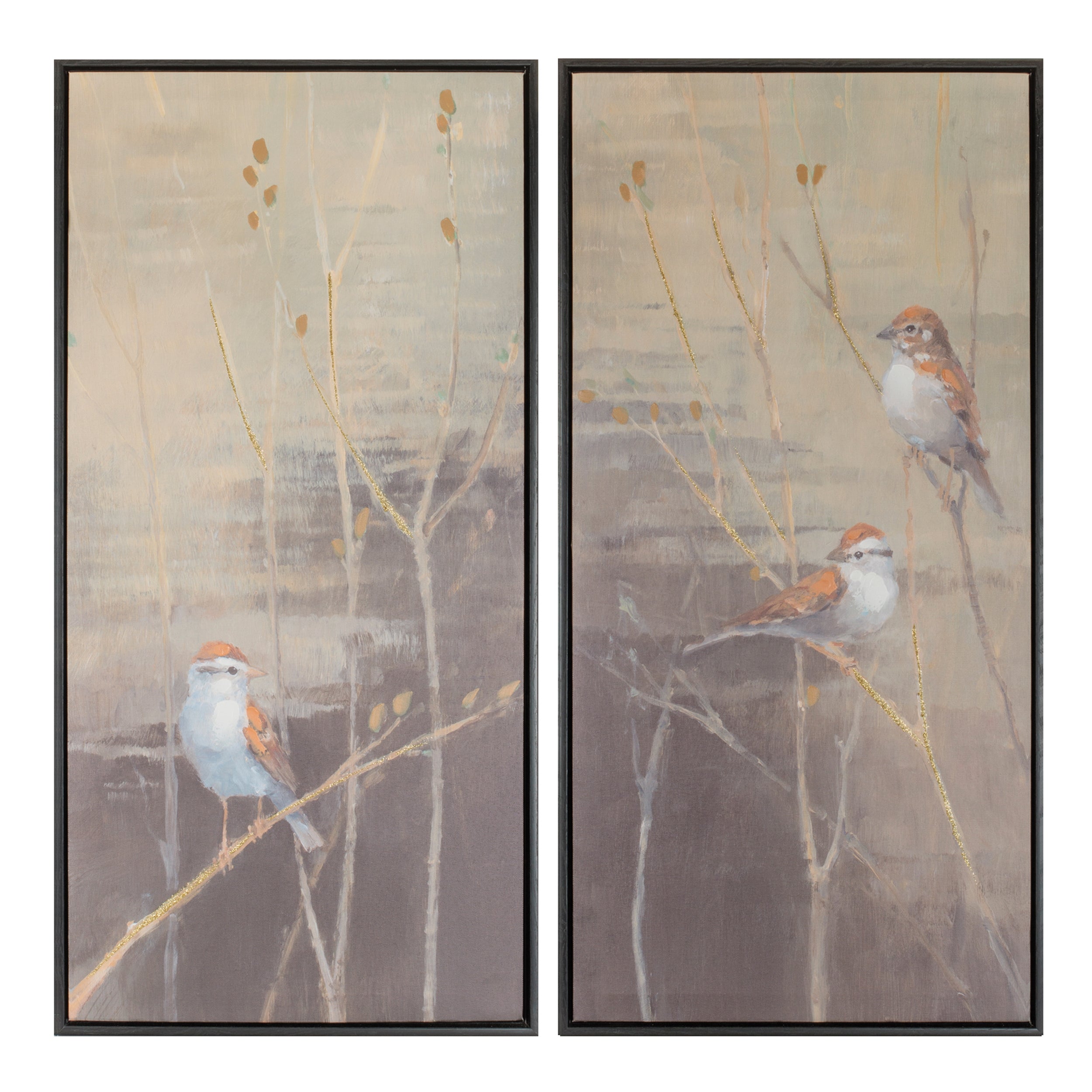 Framed Bird and Pussy Willow Print (Set of 2) 15.5"L x 32"H Plastic/Wood