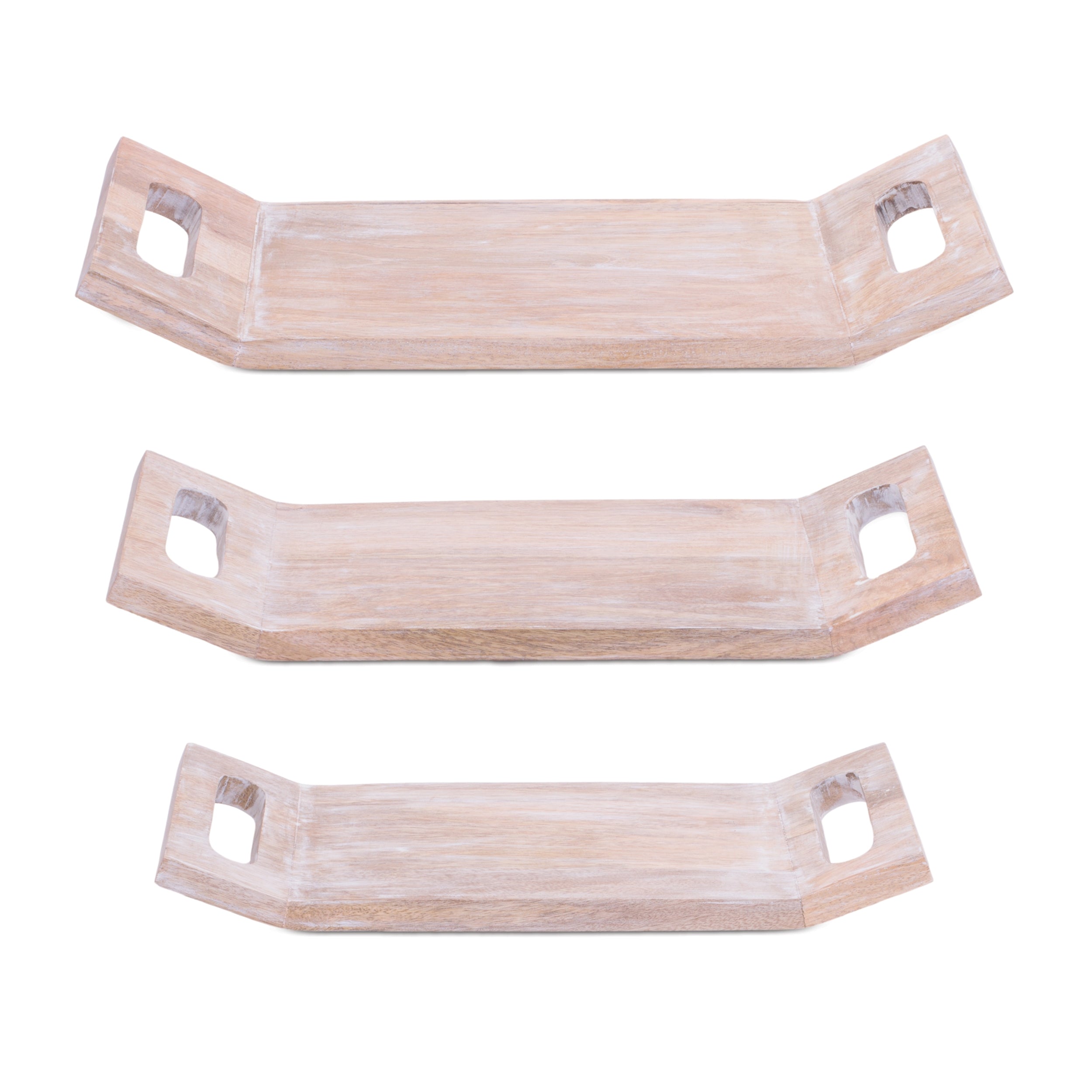 Tray (Set of 3) 13.5"L x 1.5"H, 15"L x 1.75"H, 16"L x 2"H Wood
