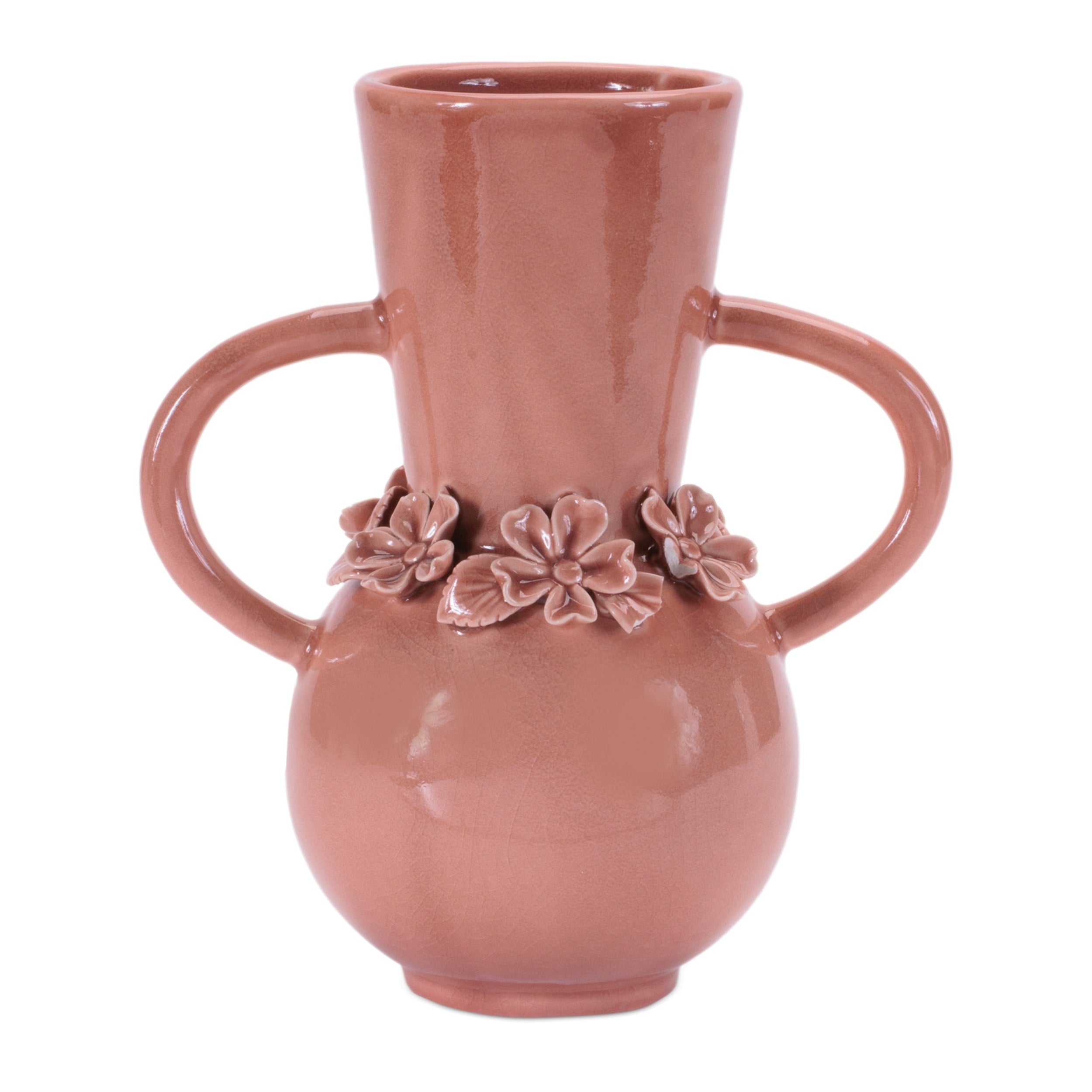 Vase w/Floral (Set of 2) 8"H Stoneware