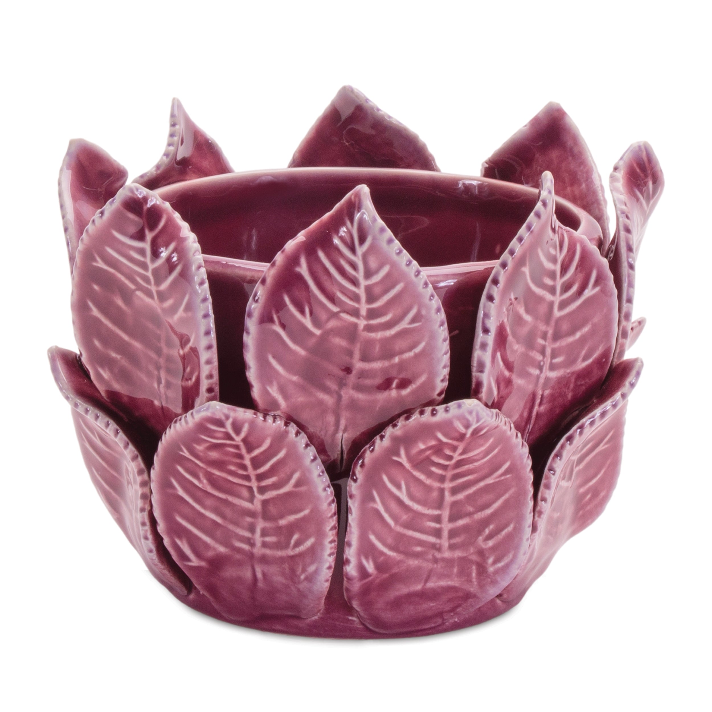 Container w/Leaves (Set of 2) 4.5"D x 4"H Stoneware