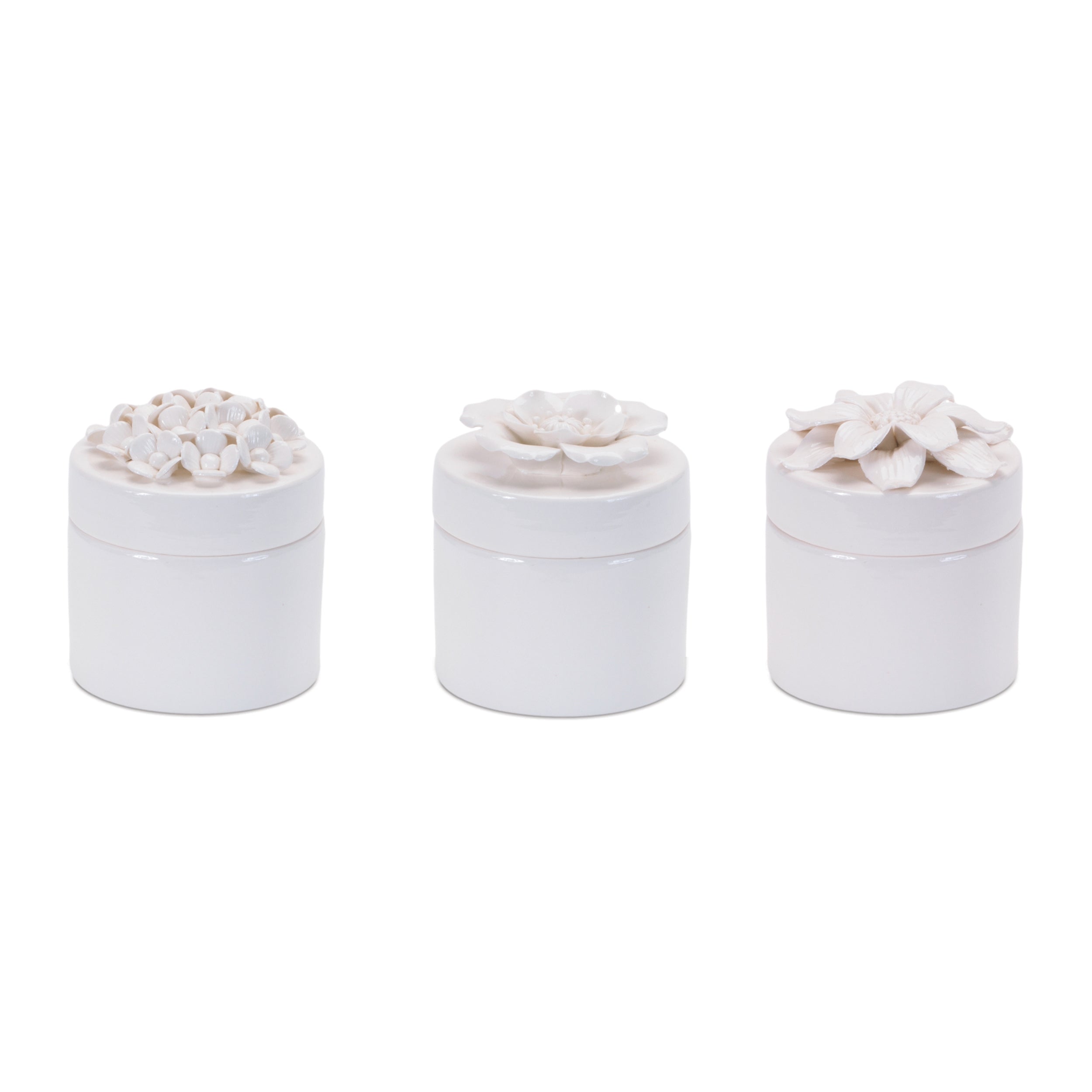 Floral Box (Set of 3) 4"D x 4.5"H Stoneware