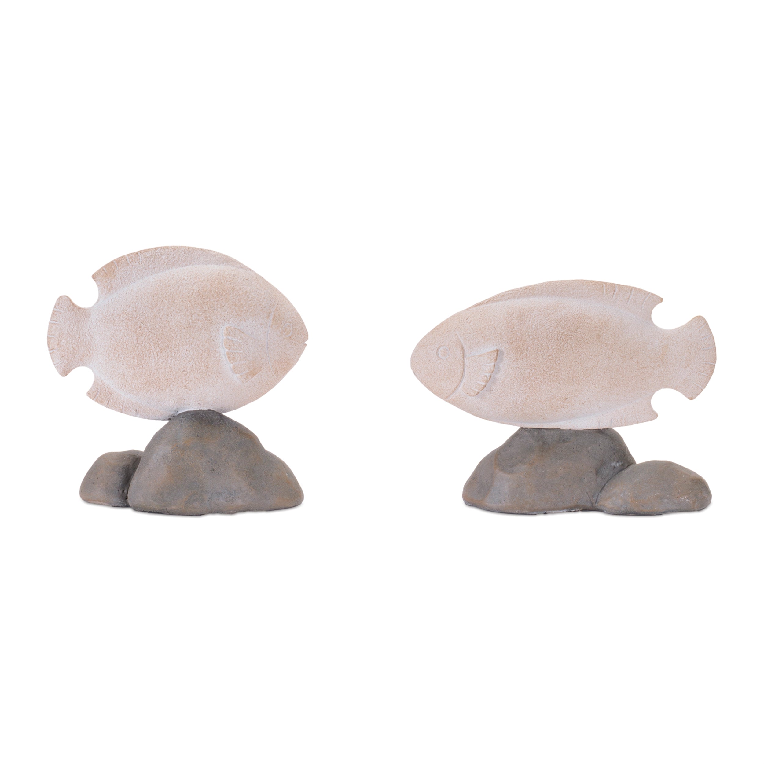 Fish on Rock (Set of 4) 5.75"L x 5.5"H, 6.5"L x 5.75"H Resin