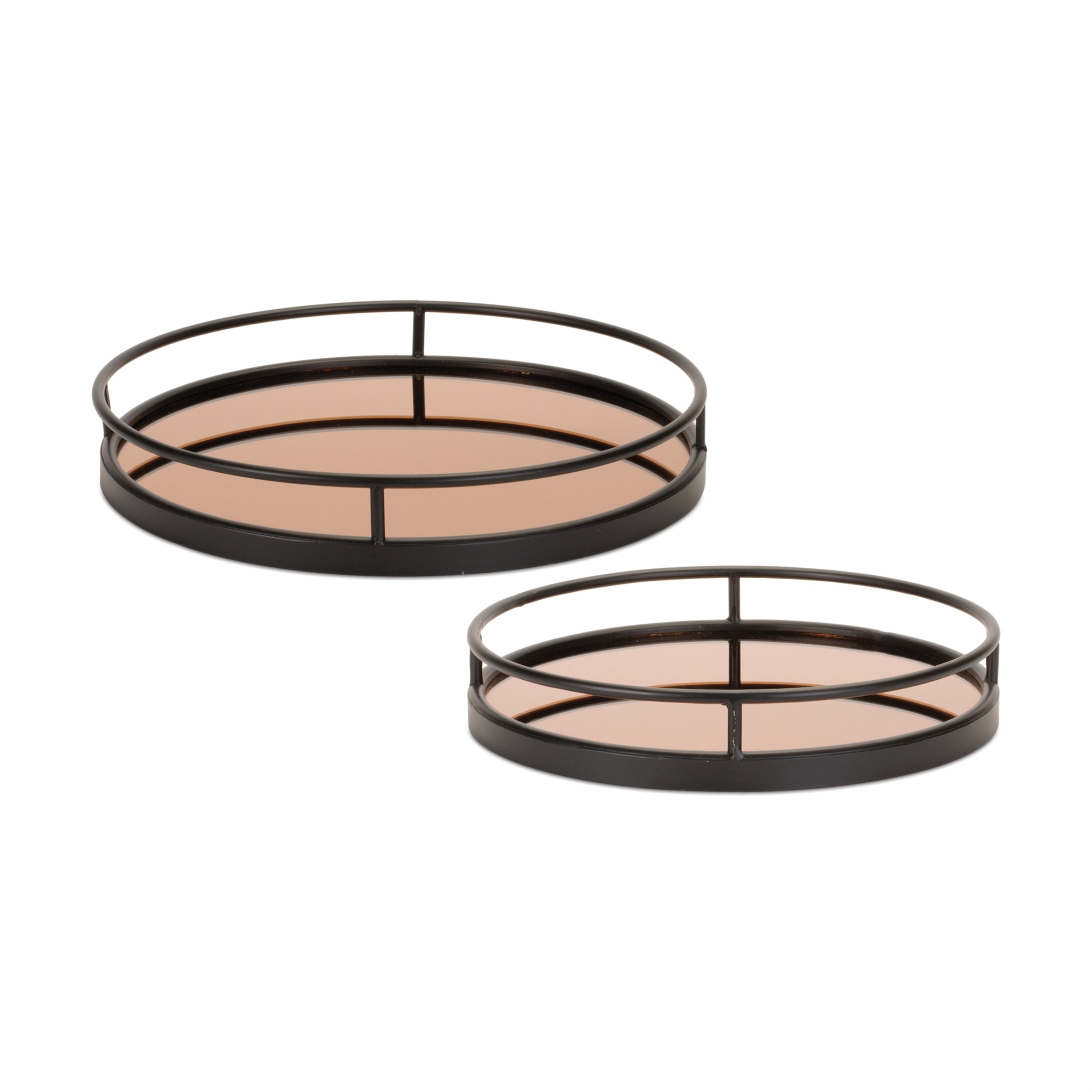 Mirror Tray (Set of 2) 13"D x 2.5"H, 15.5"D x 2.5"H Metal/Glass