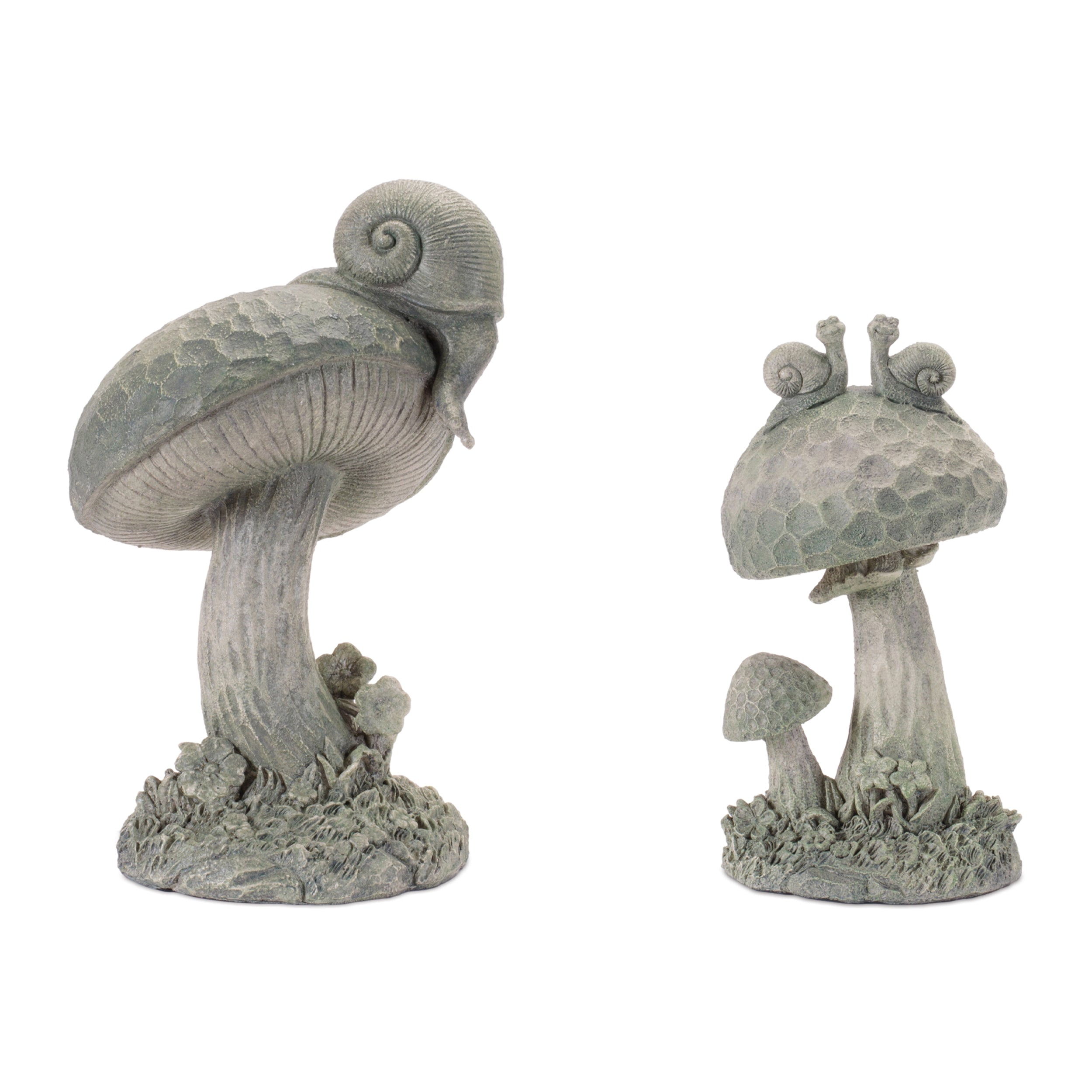Mushroom and Snail (Set of 2) 8"H, 9"H Resin