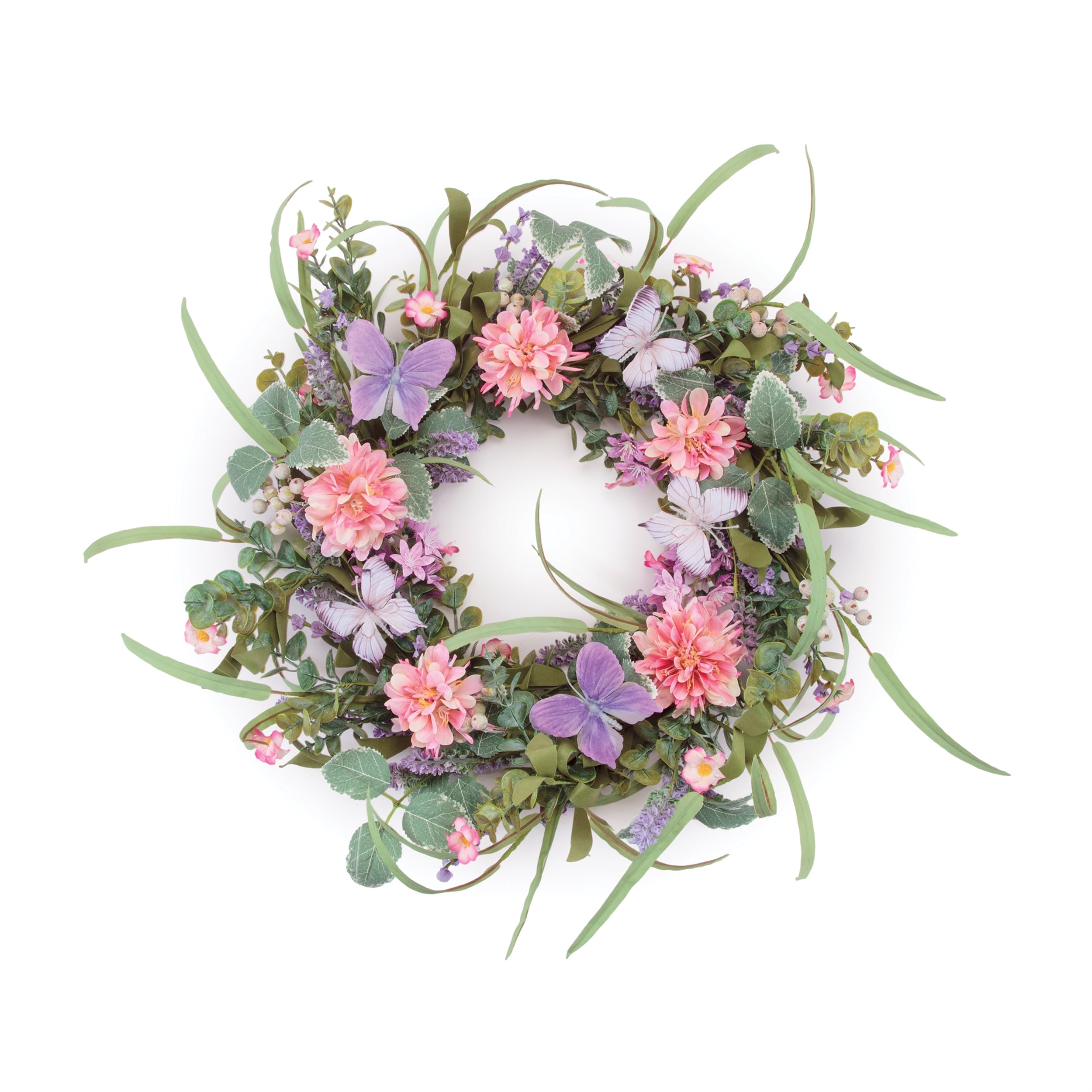 Mixed Floral Wreath w/Butterflies 23"D Faux Floral Materials
