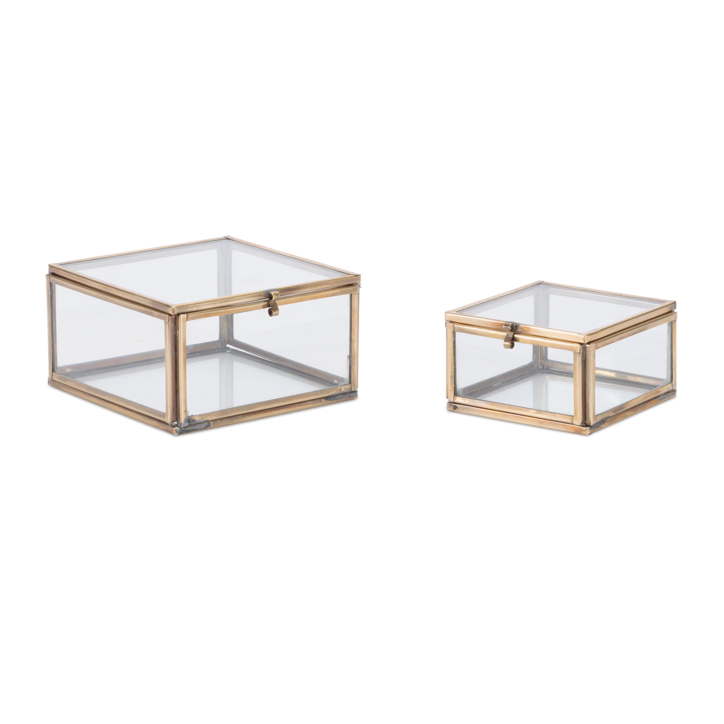 Box (Set of 2) 3"L x 1.75"H, 4"L x 2.5"H Glass/Brass