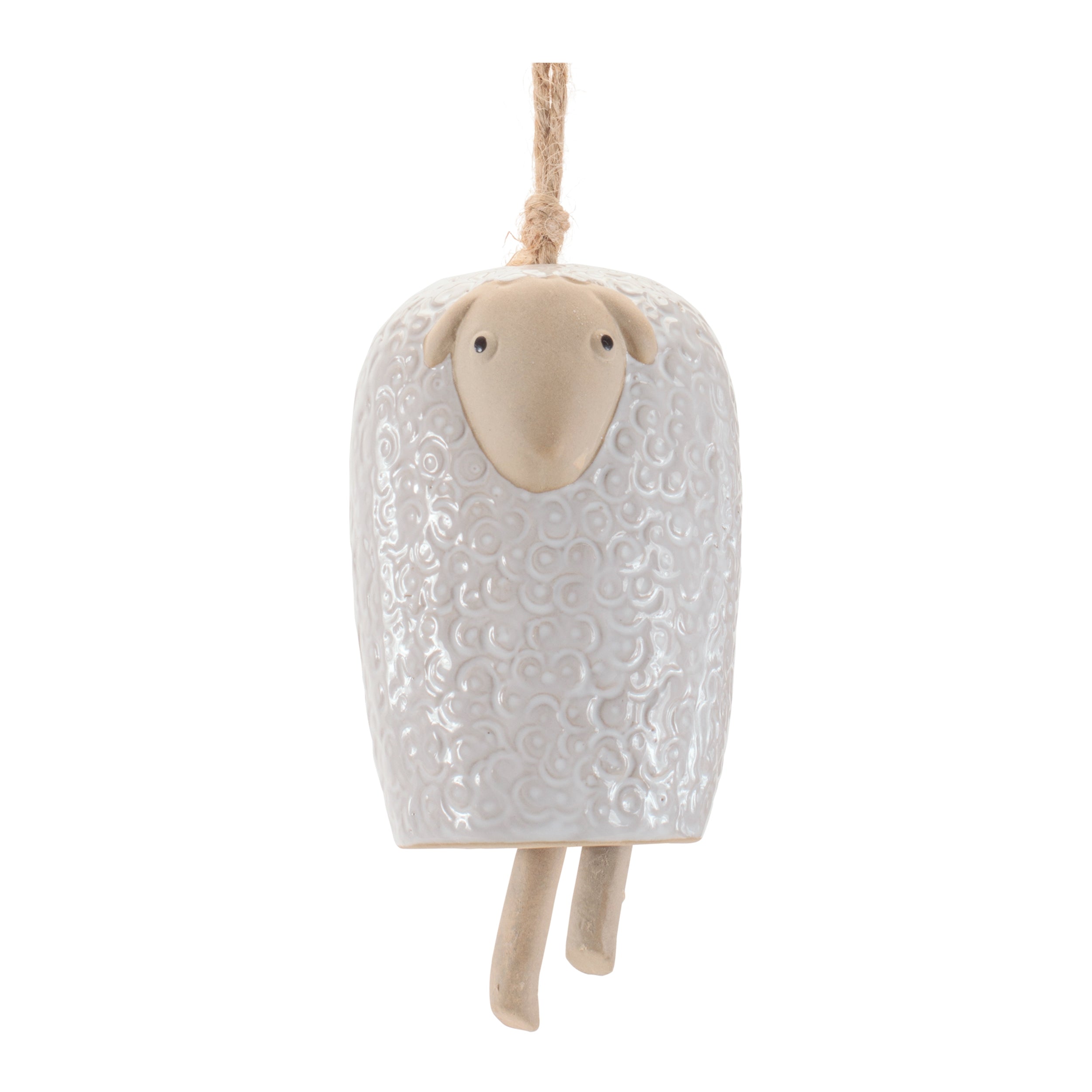 Sheep Ornament 5”H Stoneware/Jute