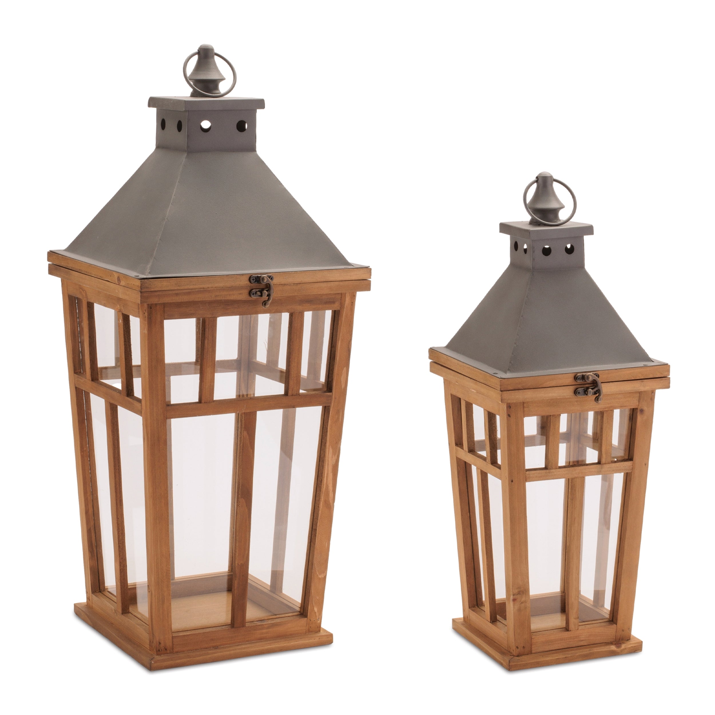Lantern (Set of 2) 15.75"H, 22"H Wood/Iron