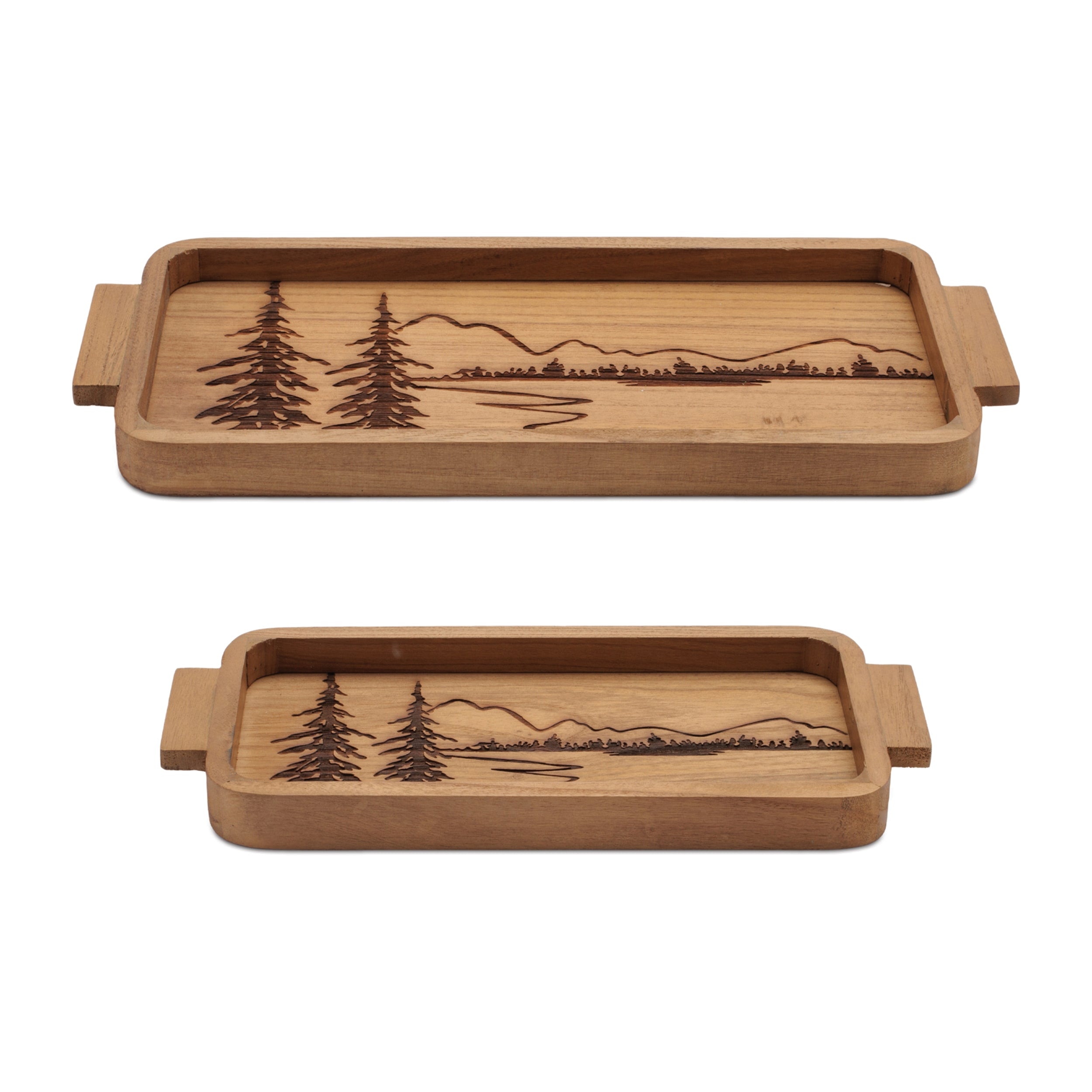 Tray w/Trees (Set of 2) 14.5"L x 6.25"W x 1.25"H, 18"L x 8"W x 1.25"H Wood
