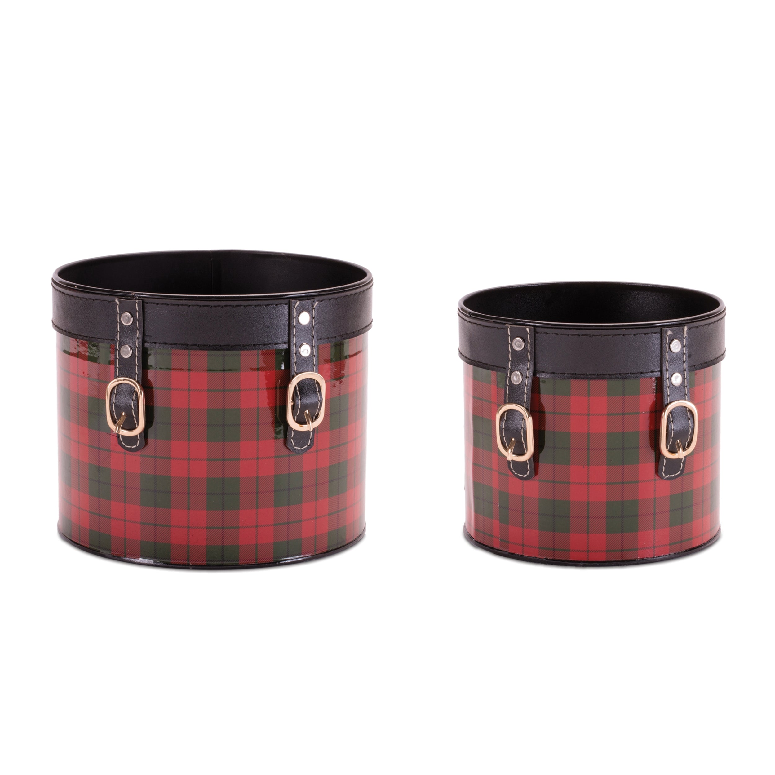 Container (Set of 2) 6.5"D x 5.75"H, 8"D x 6.5"H Iron/Leather