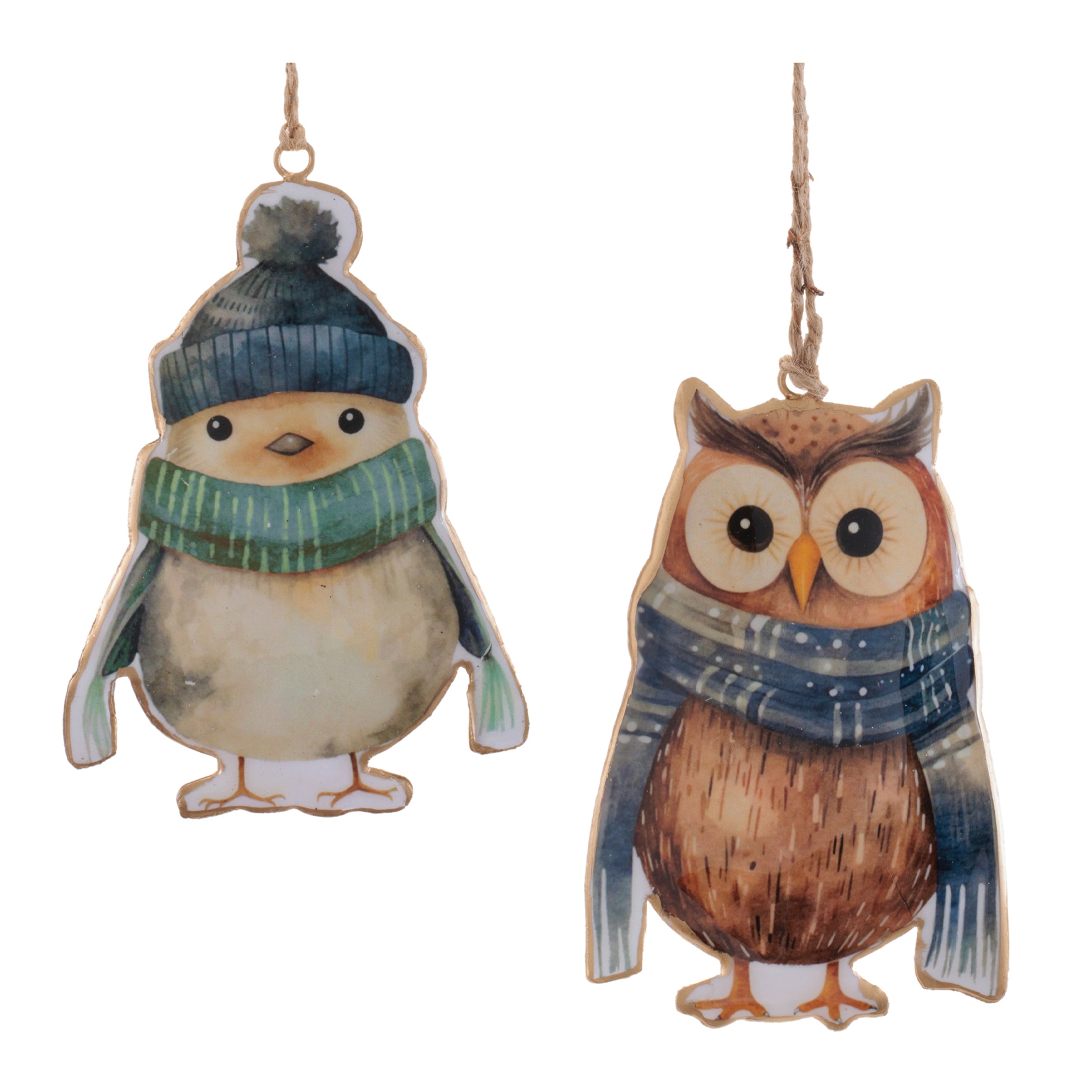 Winter Owl and Bird Ornament (2 set of) 6”H Iron