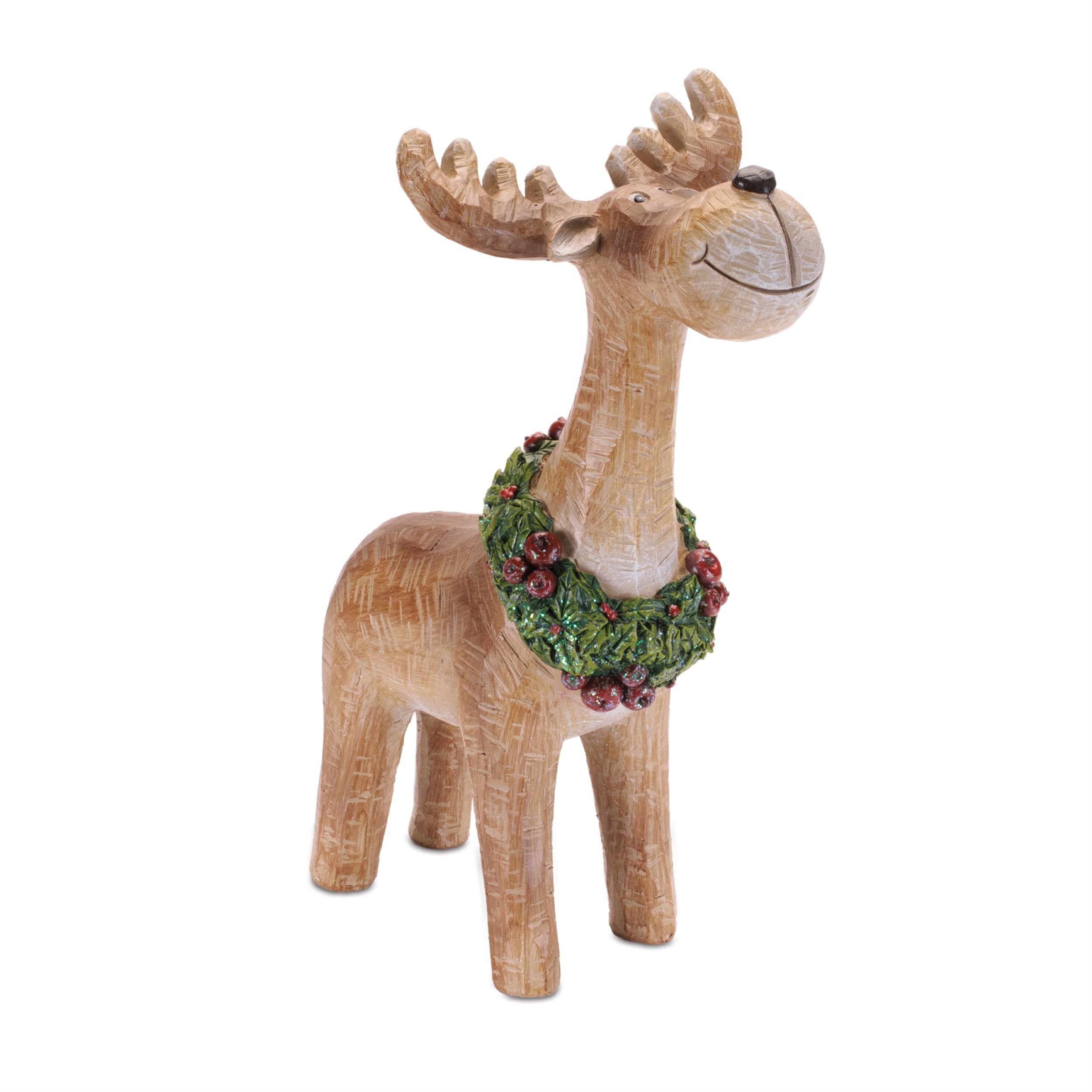 Reindeer w/Wreath 11.5”H Resin