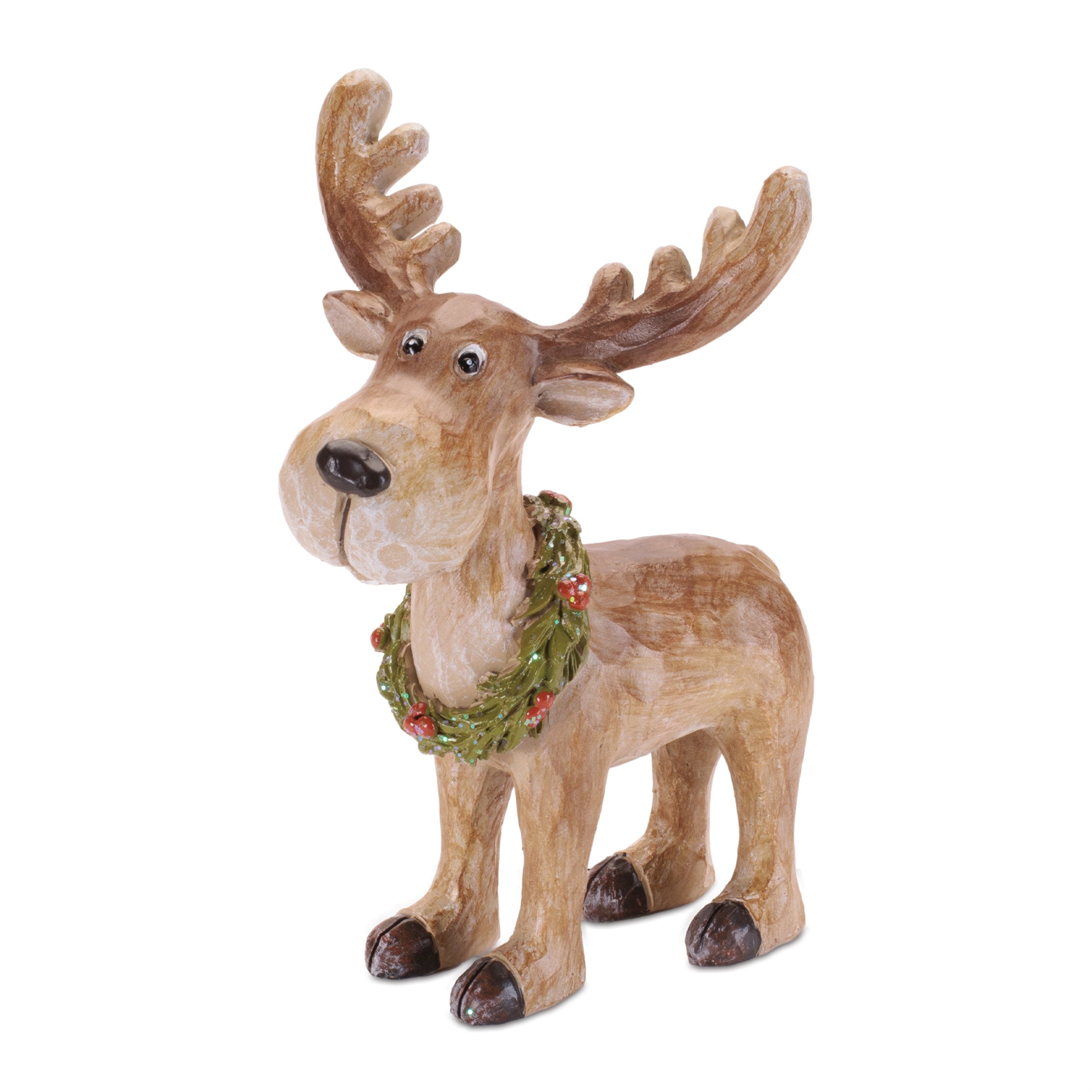 Reindeer w/Wreath 9”H Resin