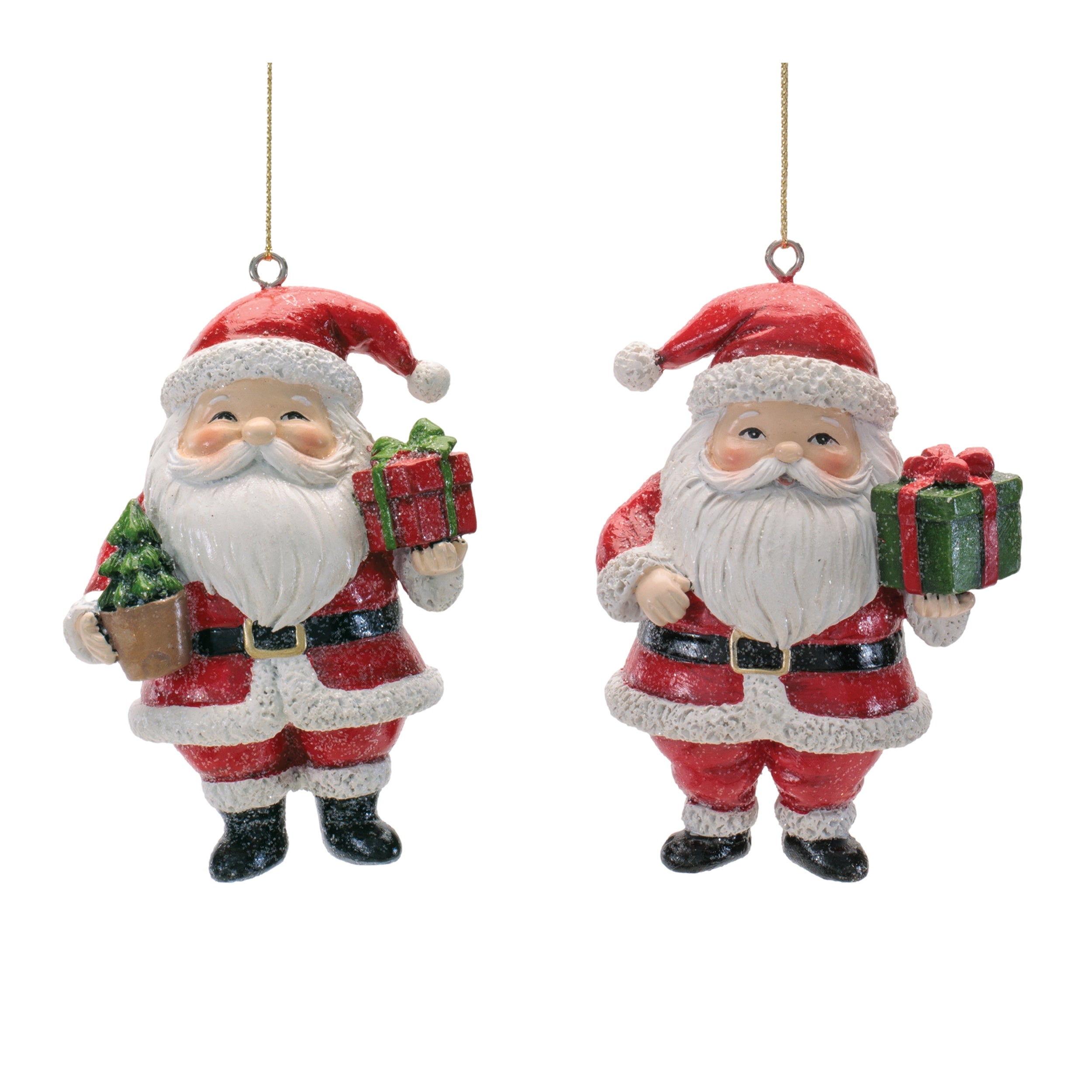 Santa w/Tree and Package Ornament (S/2)