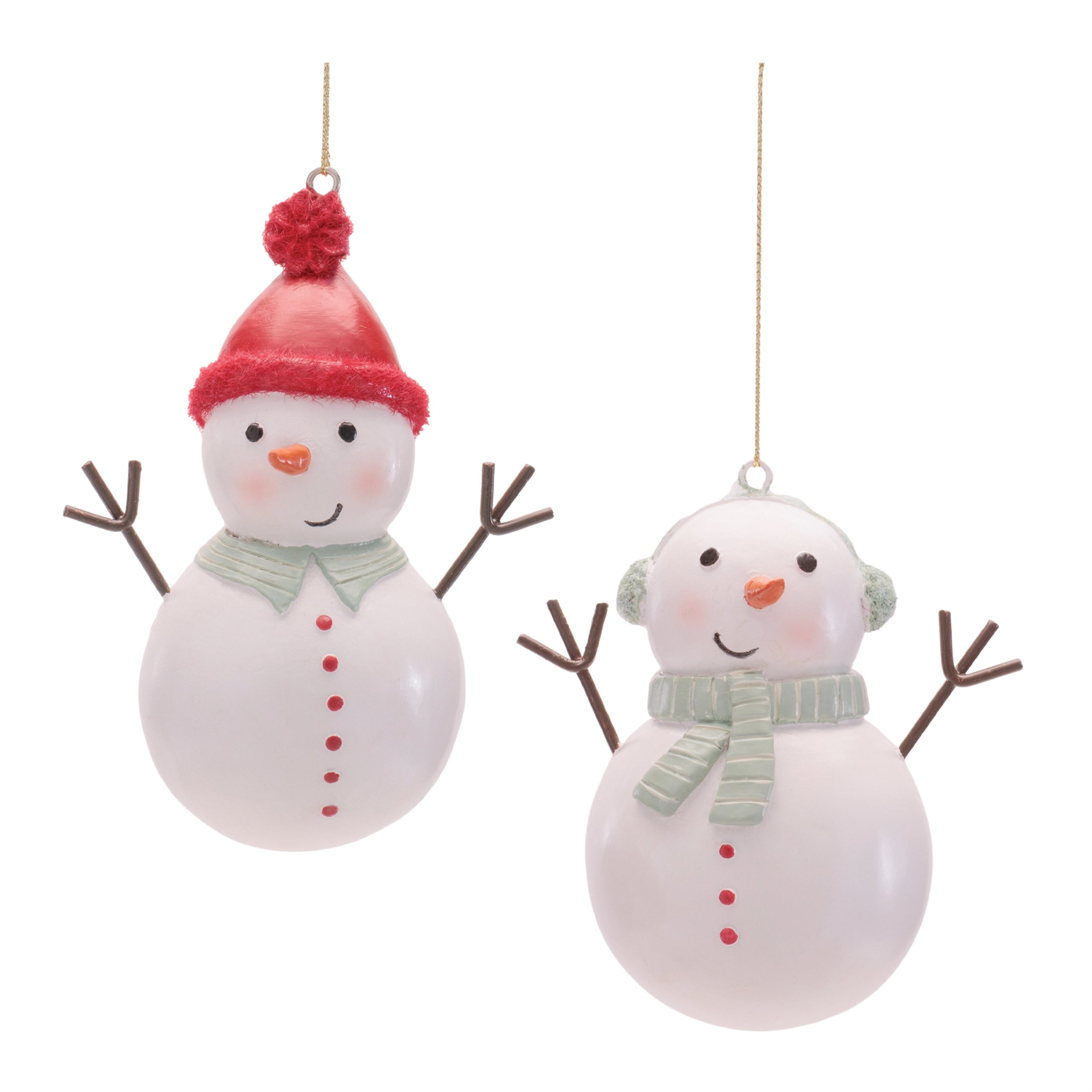 Snowman Ornament (2 set of) 3.5"H, 4.5"H Resin