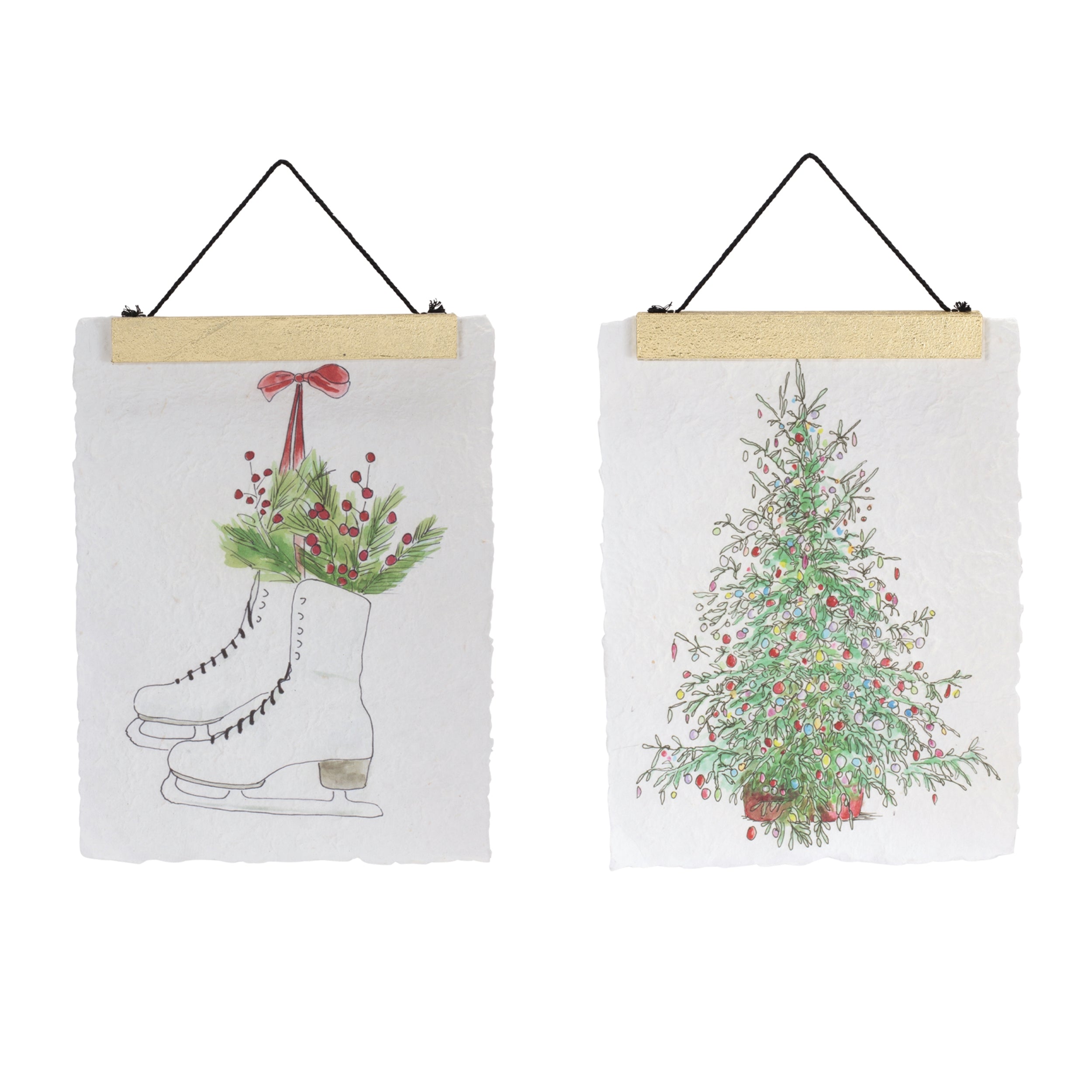 Christmas Tree and Skate Banner (2 set of) 11.5"L x 14.5"H Wood/Paper