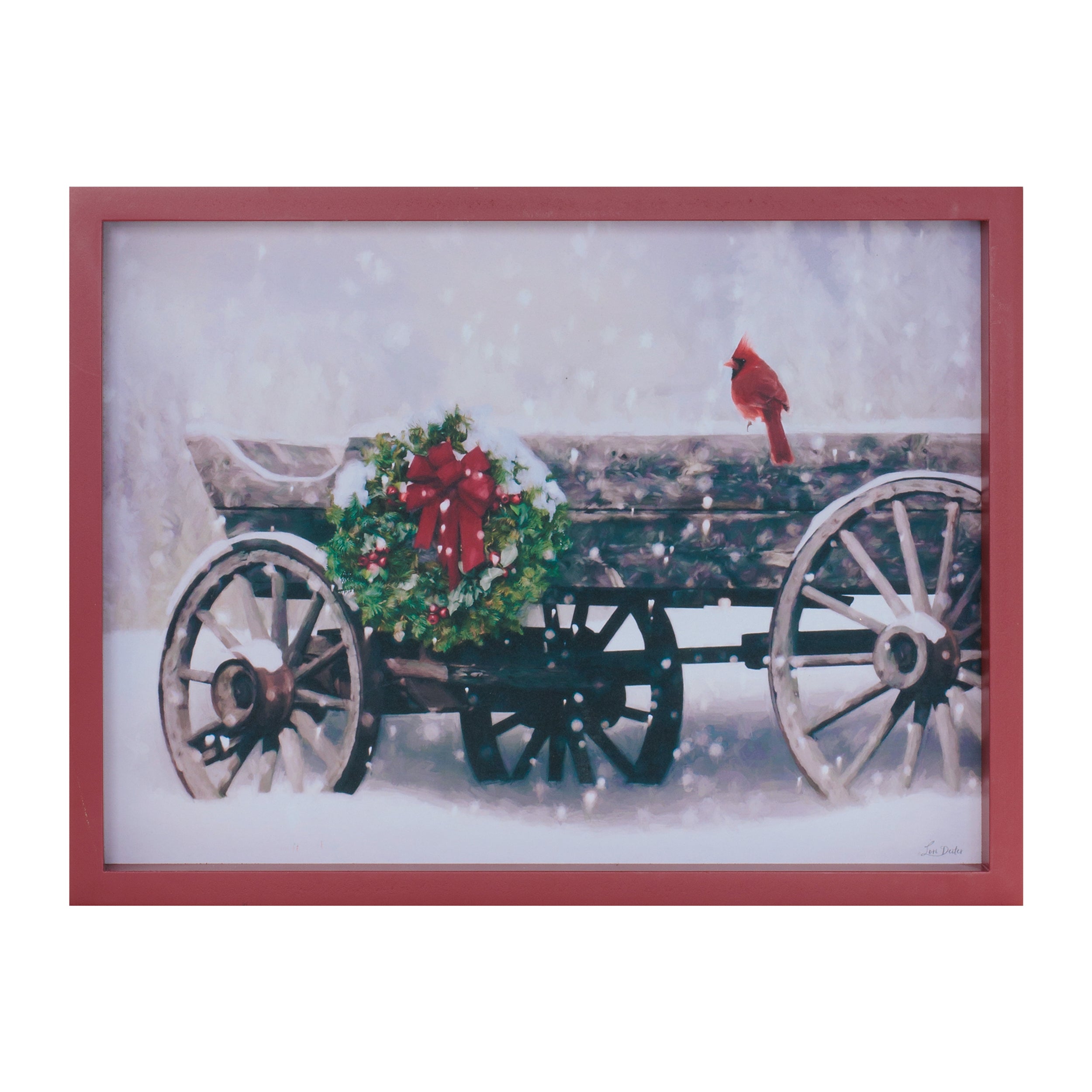 Framed Cardinal and Wagon Print 15.5"L x 12"H MDF/Paper