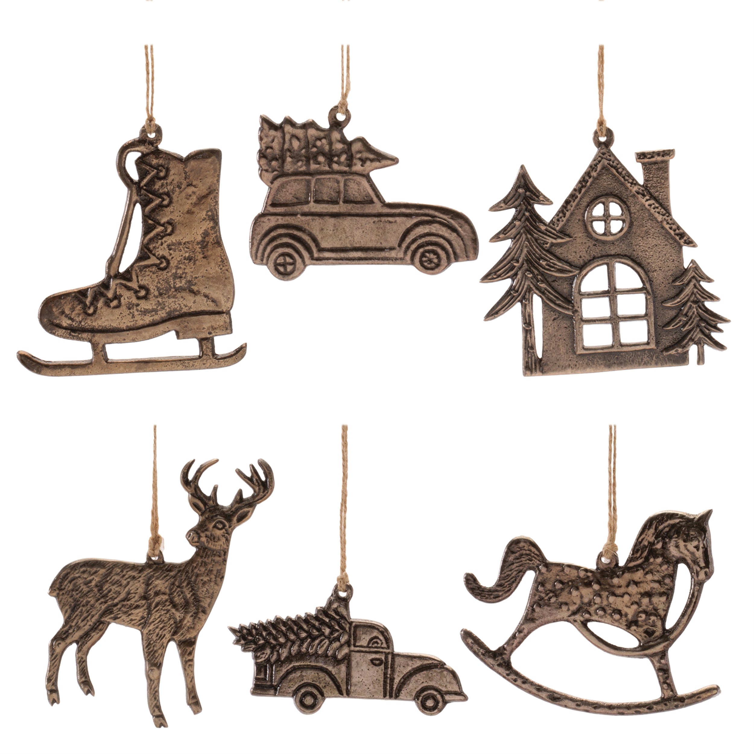 Ornament Assortment (Box of 6) 3.25"H - 4.25"H Aluminum