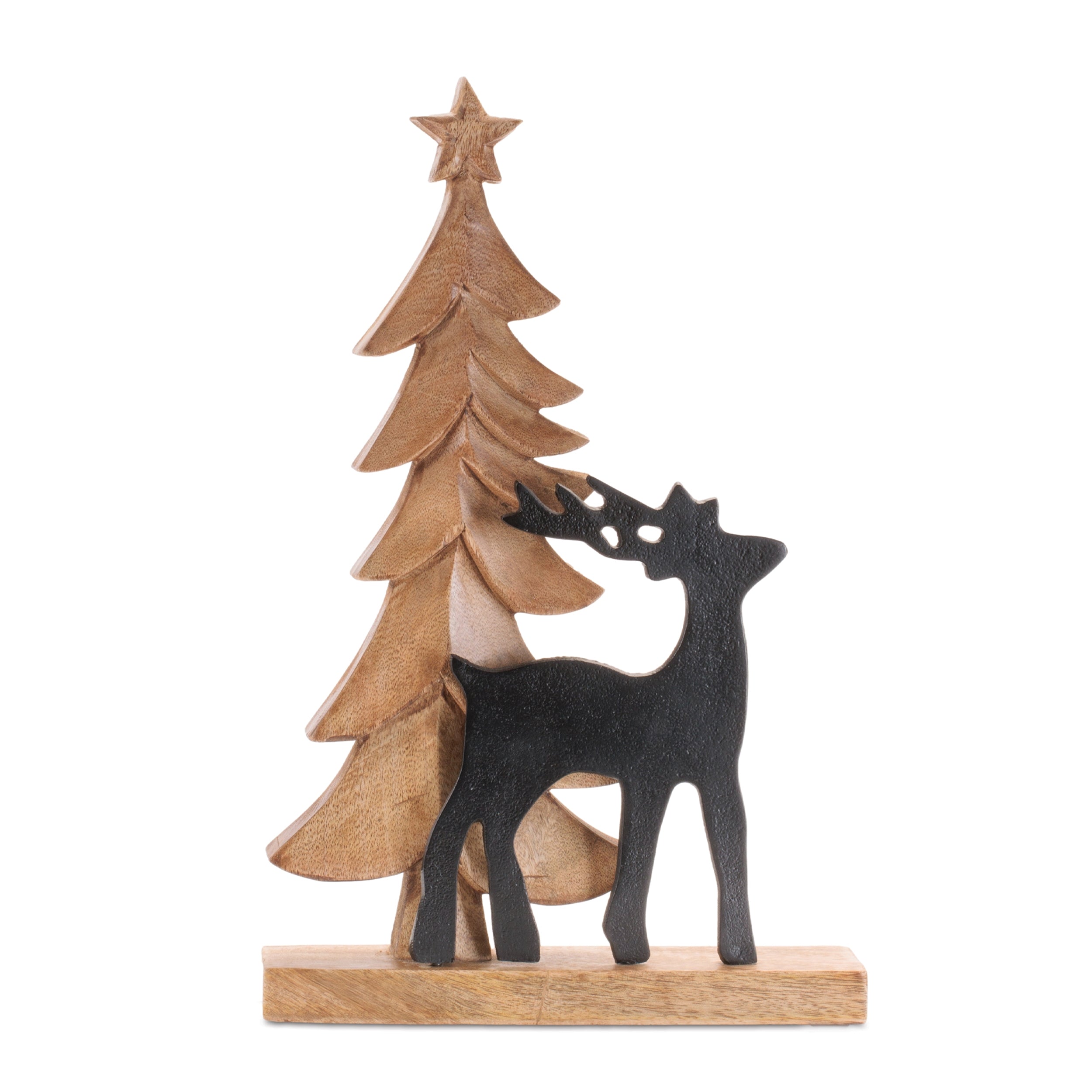 Deer and Tree 10"L x 15.5"H Wood/Aluminum