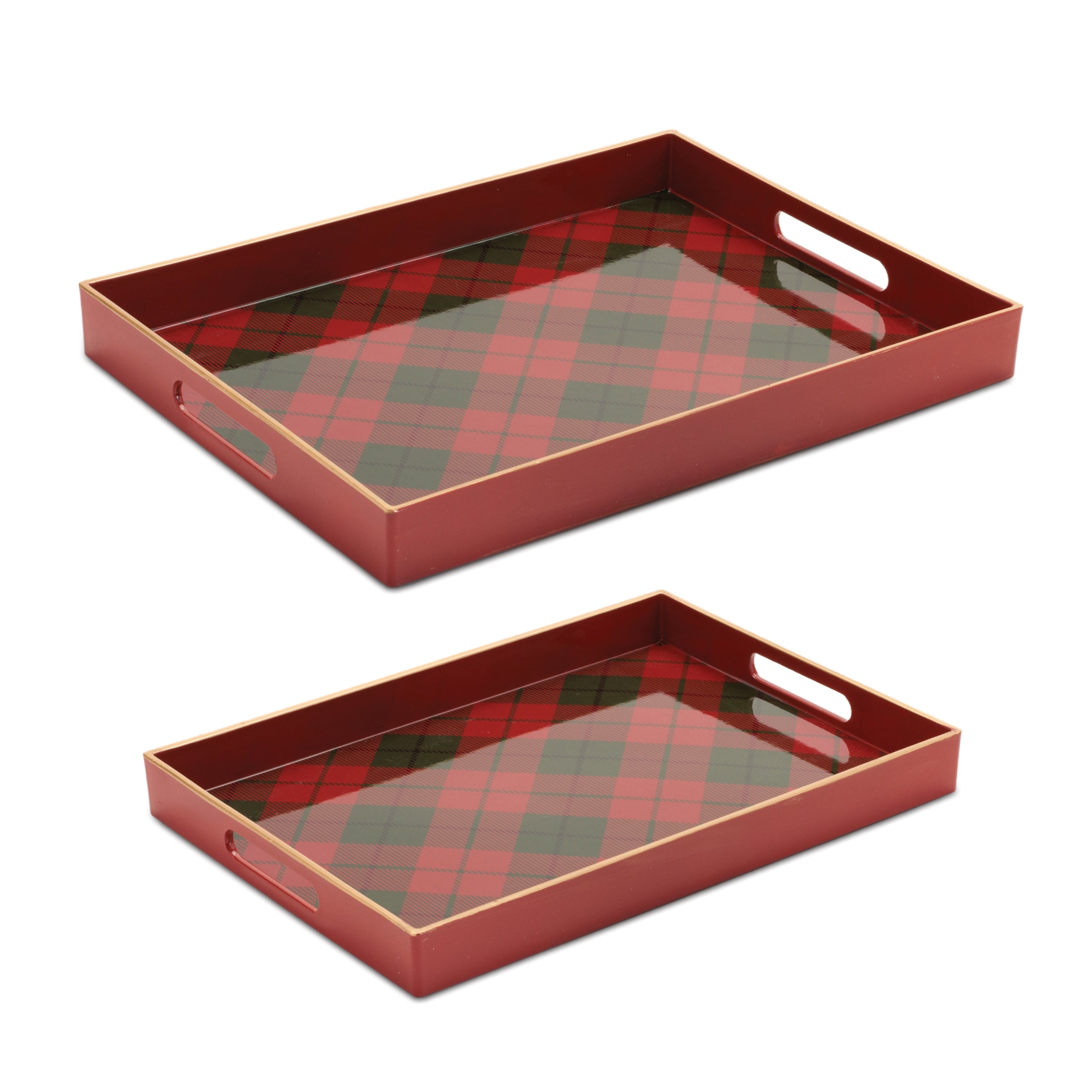 Plaid Tray (Set of 2) 13.5"L x 9.75"W x 1.25"H, 15.5"L x 11.5"W x 1.75"H