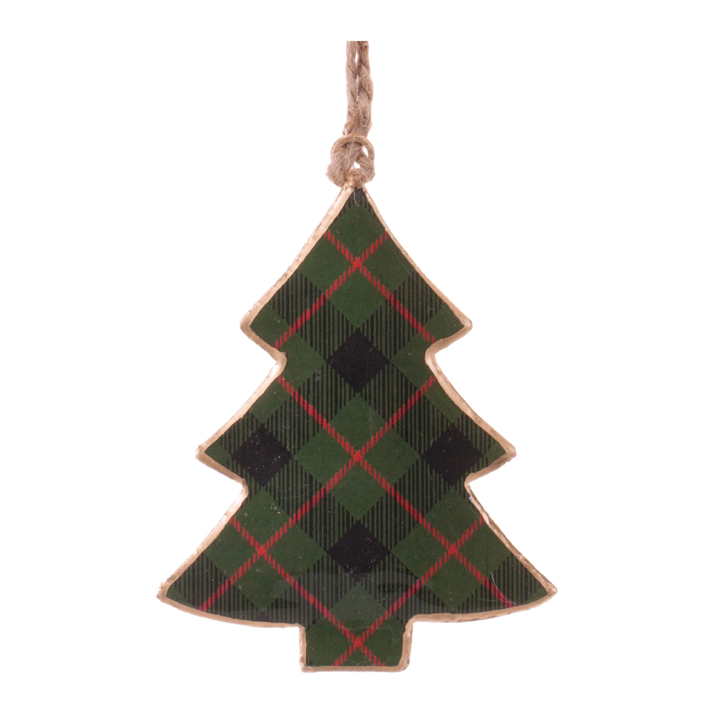 Plaid Tree Ornament 4.25”H Iron