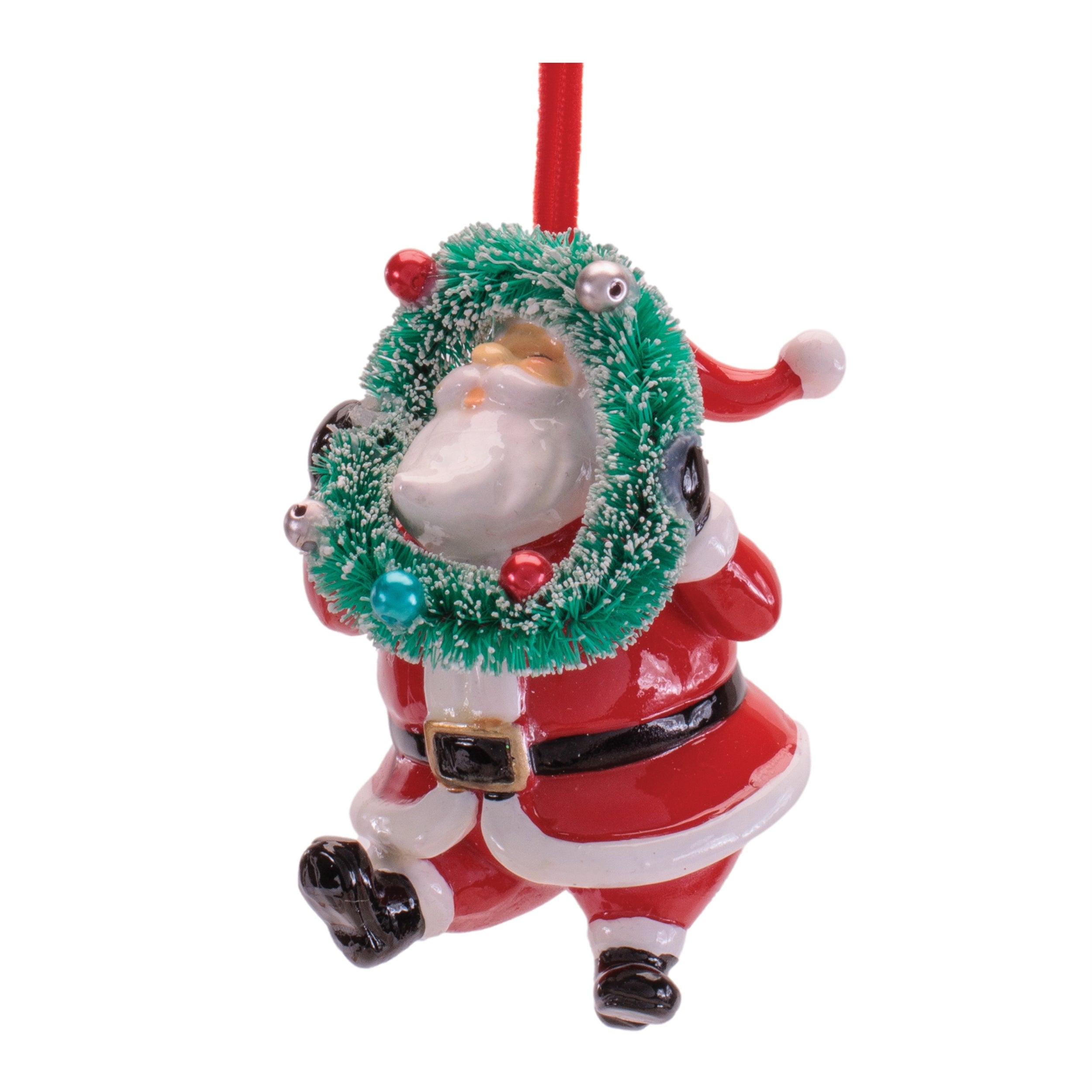 Santa w/Wreath Ornament 4.5”H Resin