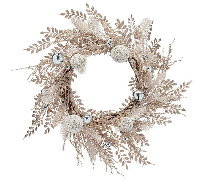 20" GOLD AND CREAM WREATH WITH BELLS
