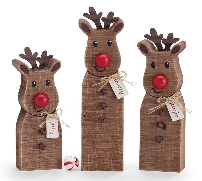 Wooden Reindeer Sitters (S/3)