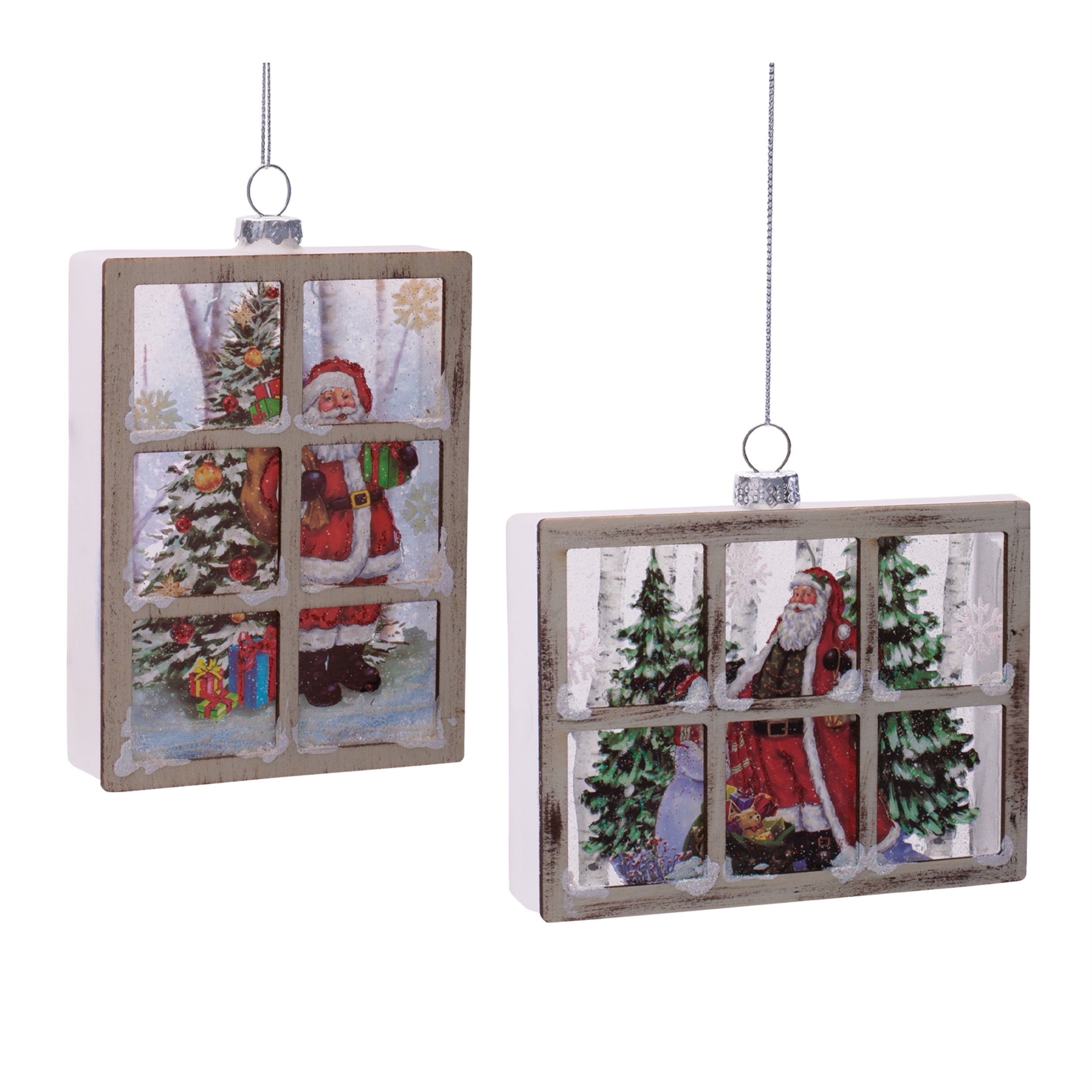 Santa Window Ornament (2 set of) 3.5"H, 4.75"H Glass