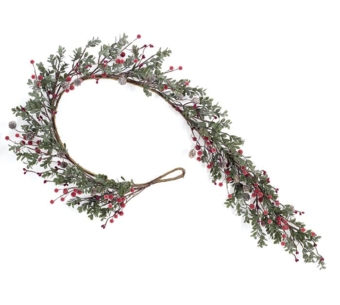 68" BOXWOOD AND FROSTED RED BERRIES GARLAND