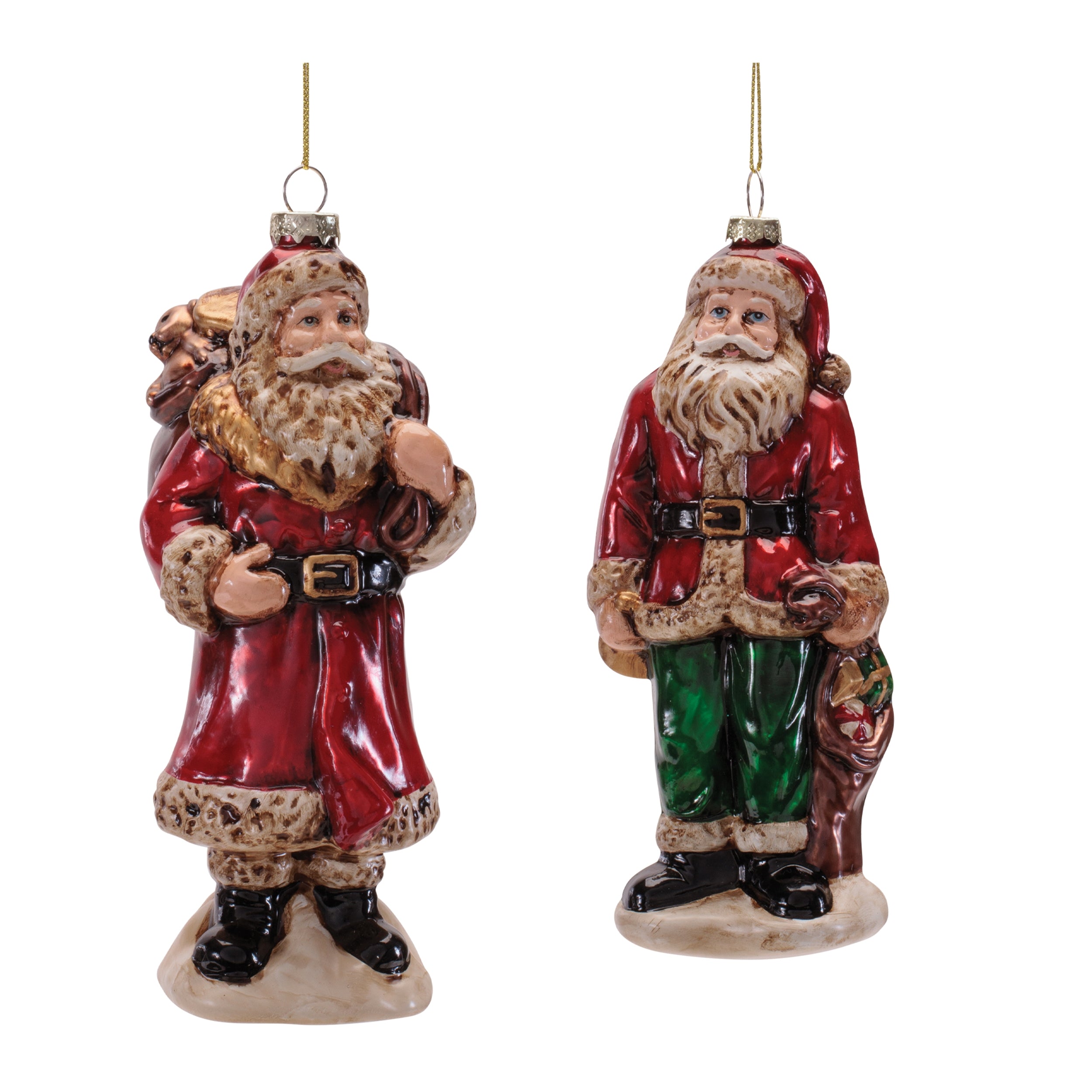 Santa Ornament (2 set of) 7"H, 7.5"H Glass