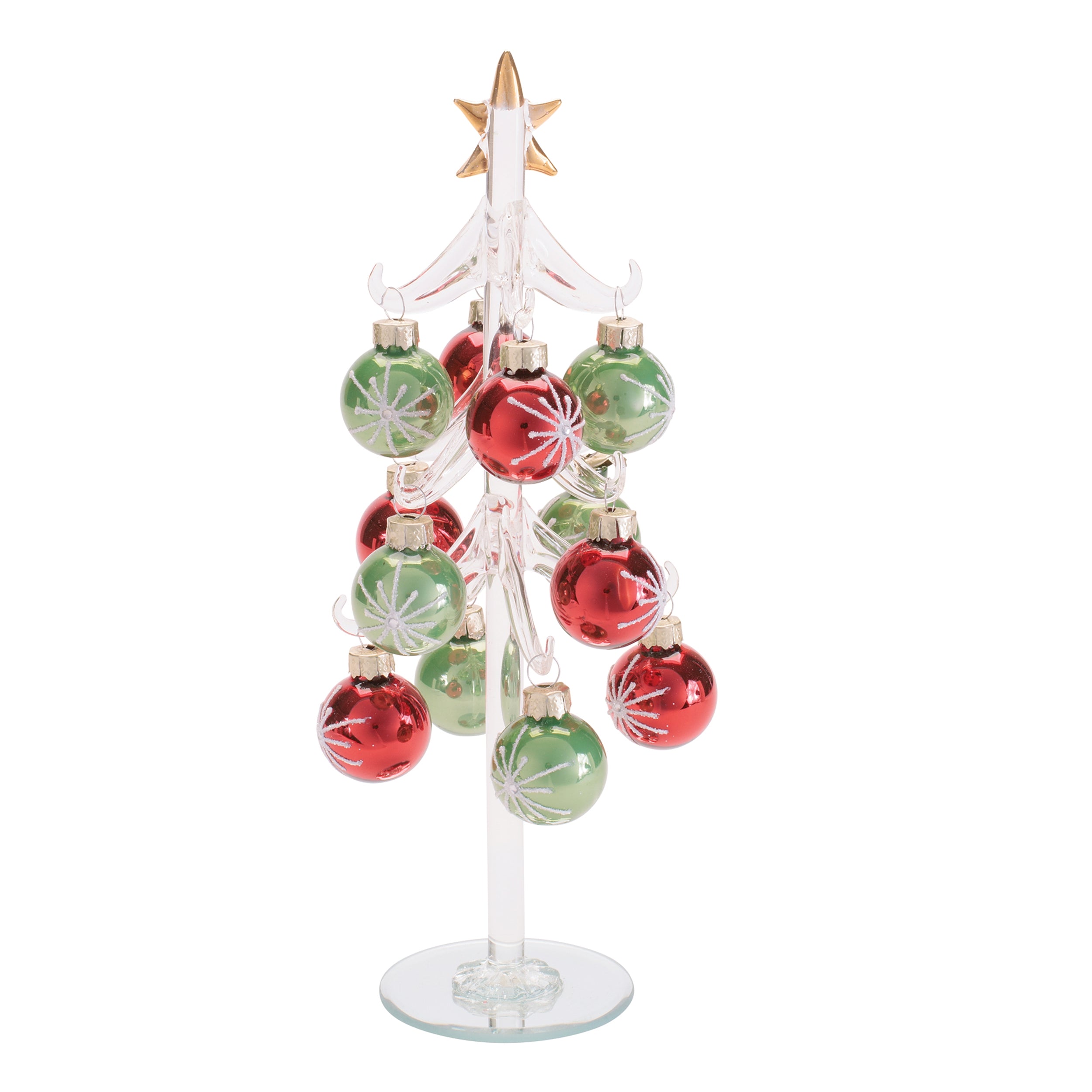 Tree w/12 Mini Ornaments (Set of 13) 10”H Glass