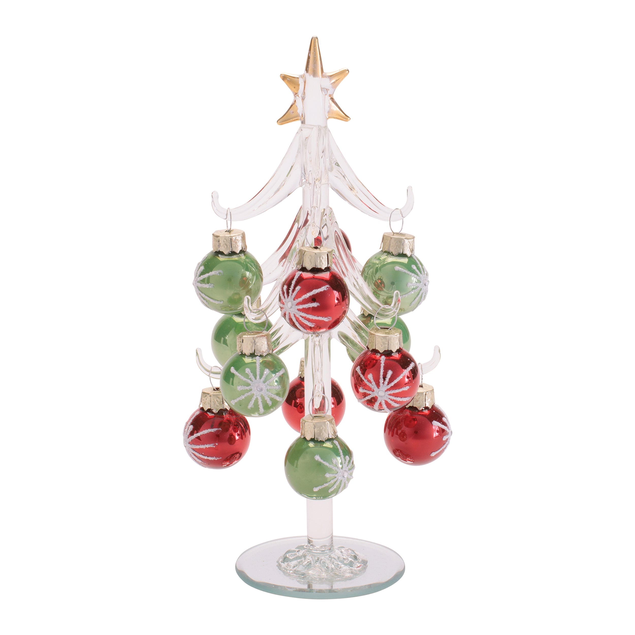 Tree w/12 Mini Ornaments (Set of 13) 7.75”H Glass