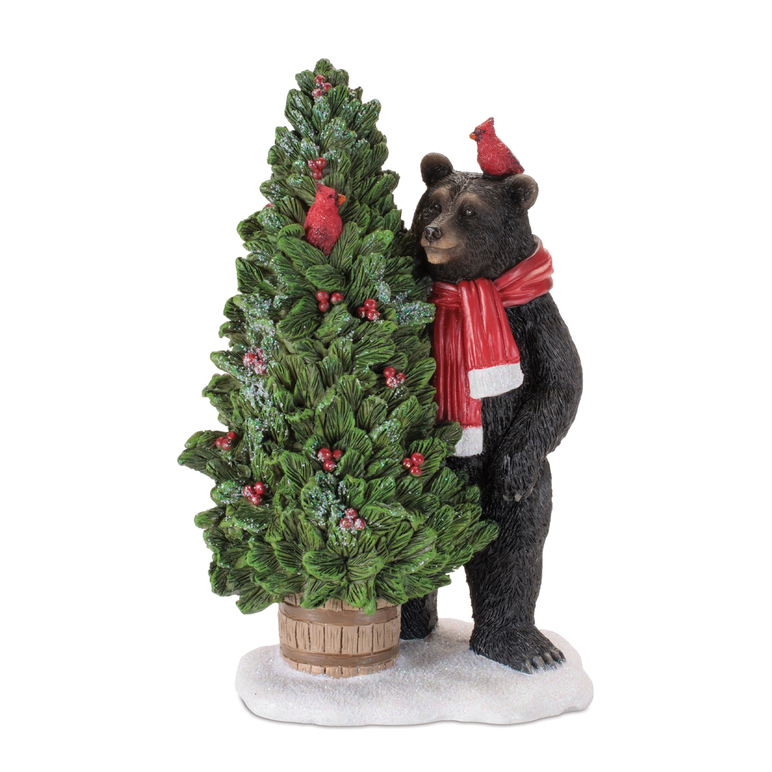 Bear w/Tree and Cardinals 8.75”H Resin