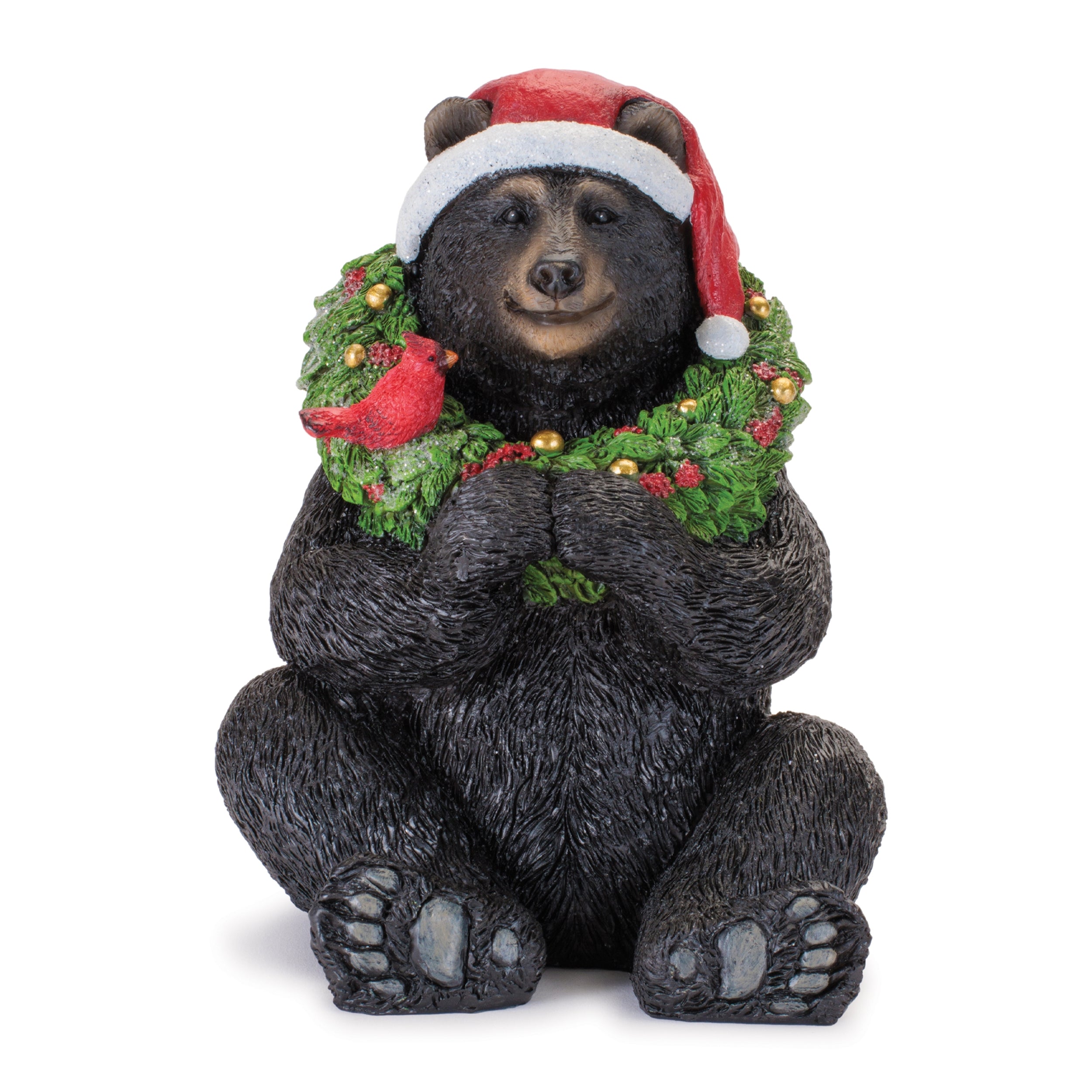 Bear w/Santa Hat and Wreath 7”H Resin