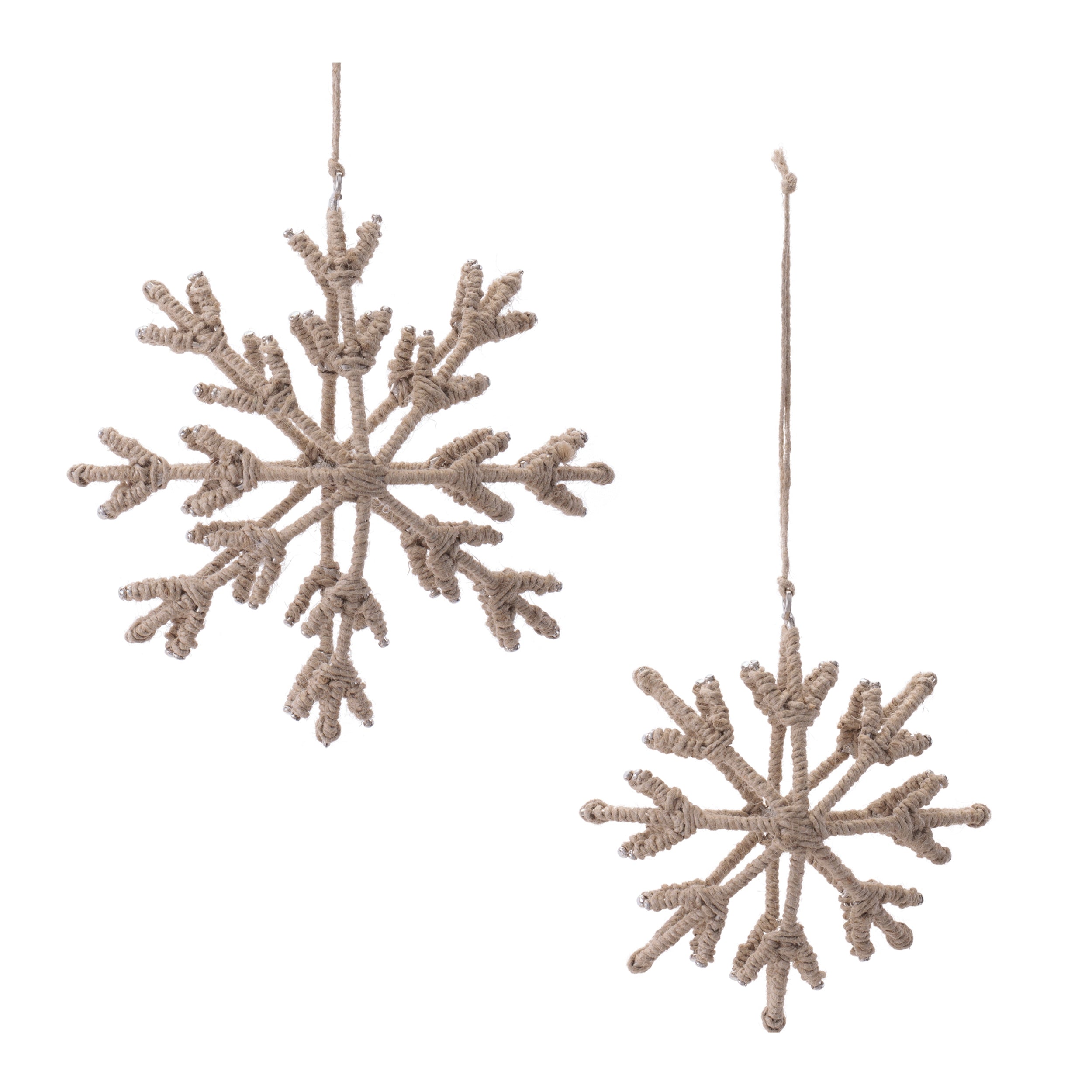 Snowflake Ornament (Set of 2) 4"H, 5"H Iron/Jute