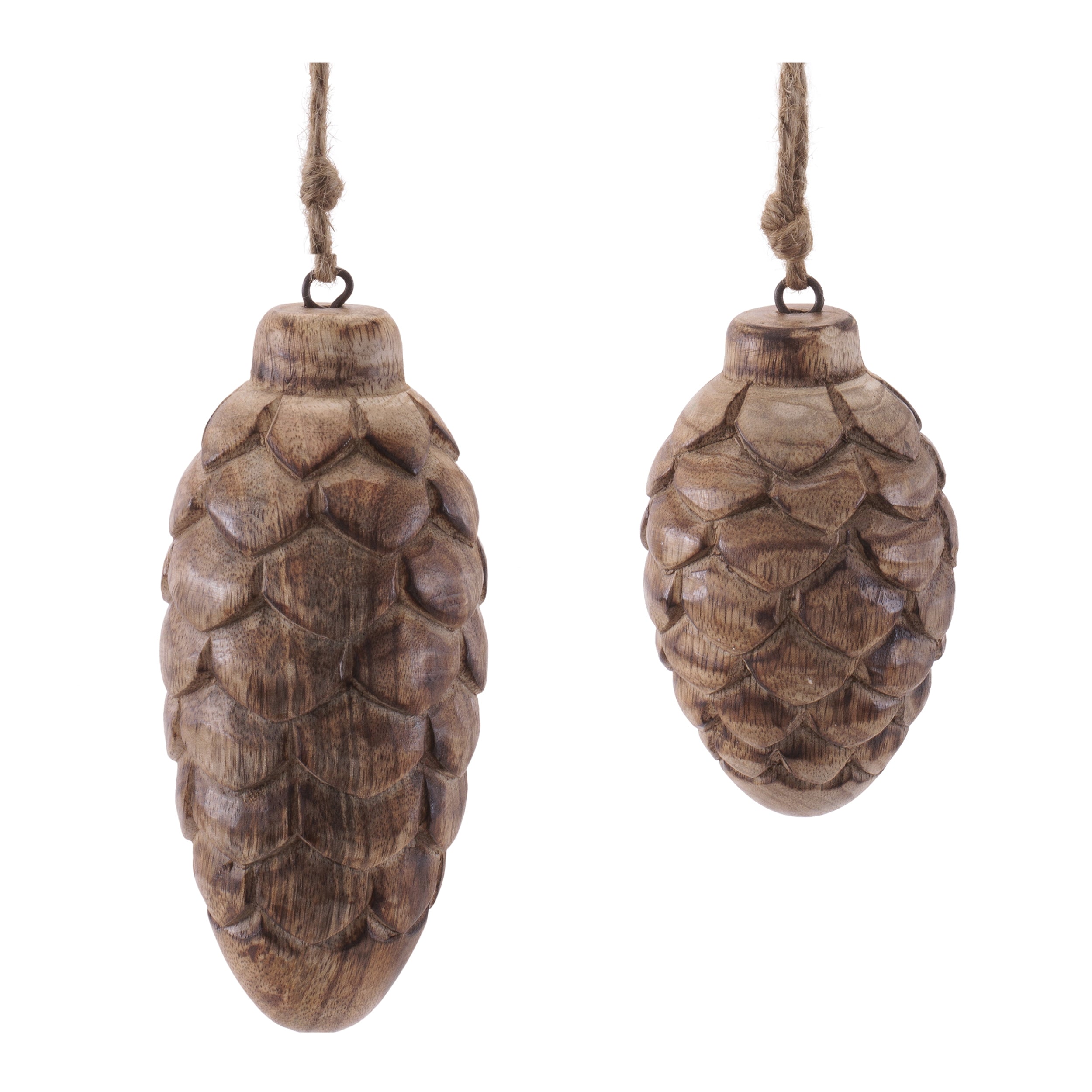 Pine Cone Ornament (Set of 2) 5"H, 5.75"H Wood