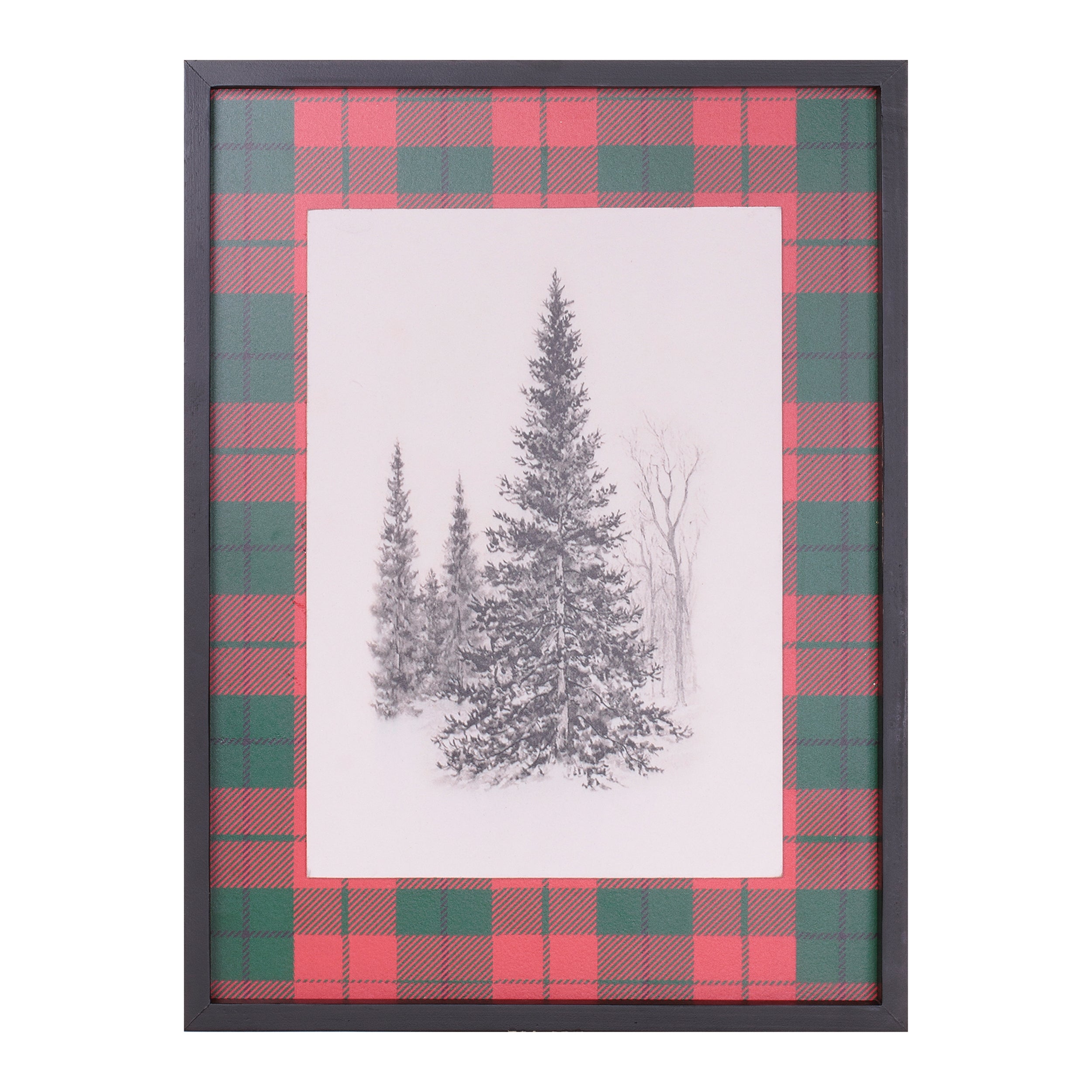 Framed Plaid Tree Print 12"L x 16"H Wood/MDF
